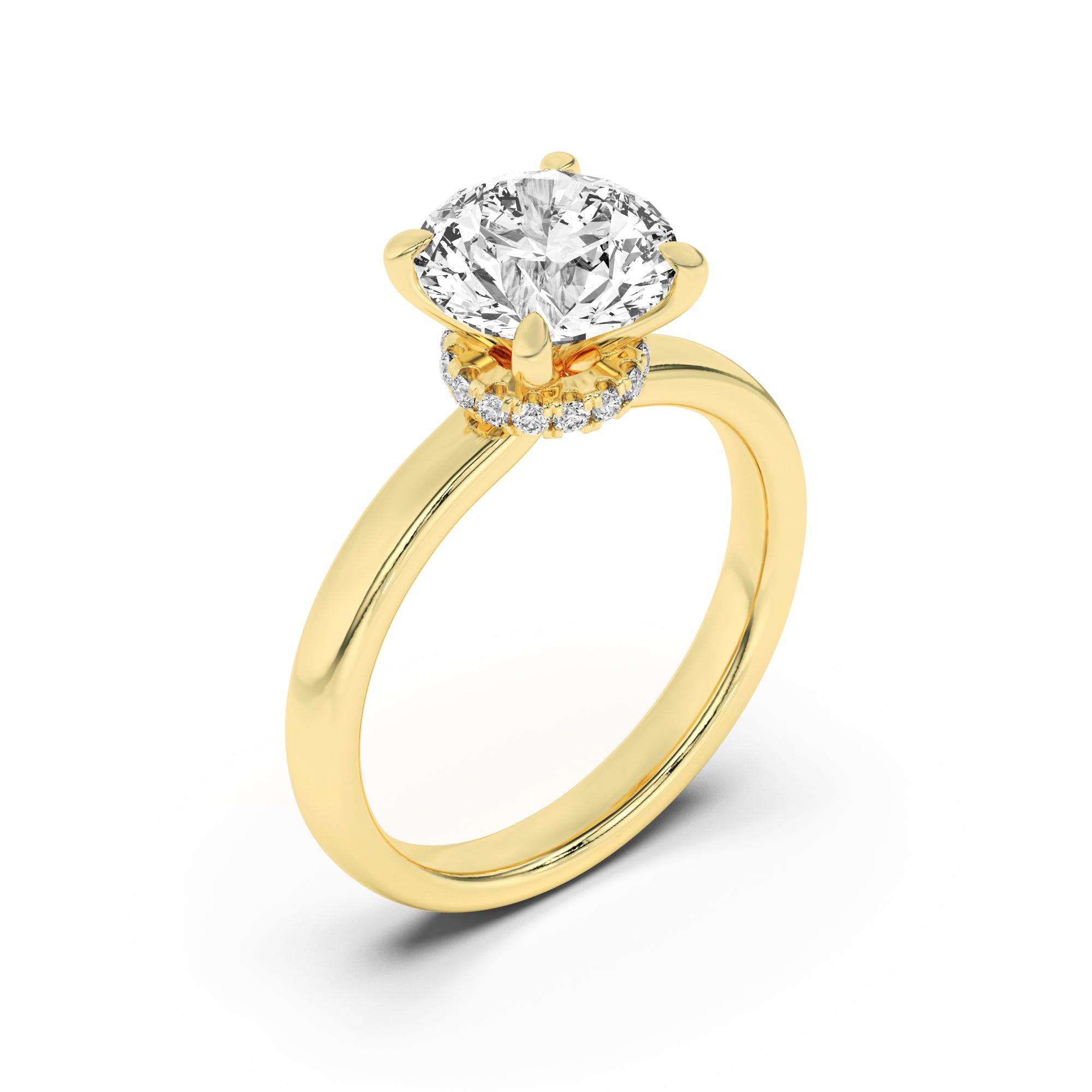 2Cttw Round Shaped Lab Grown Diamond (F/VS) HiddenHalo Plain Shank Engagement Ring in 14K Gold