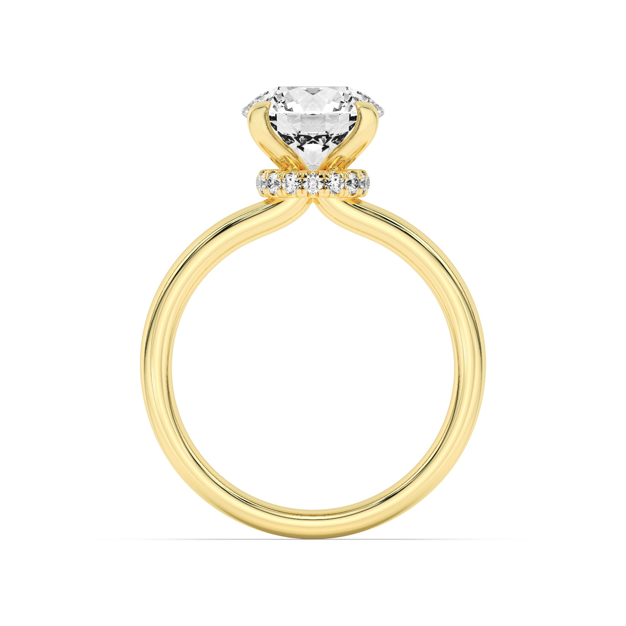 2Cttw Round Shaped Lab Grown Diamond (F/VS) HiddenHalo Plain Shank Engagement Ring in 14K Gold
