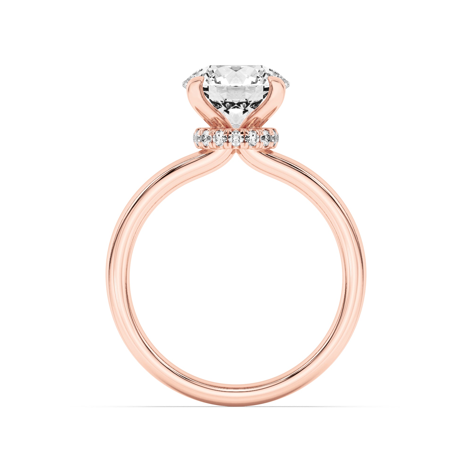 2Cttw Round Shaped Lab Grown Diamond (F/VS) HiddenHalo Plain Shank Engagement Ring in 14K Gold