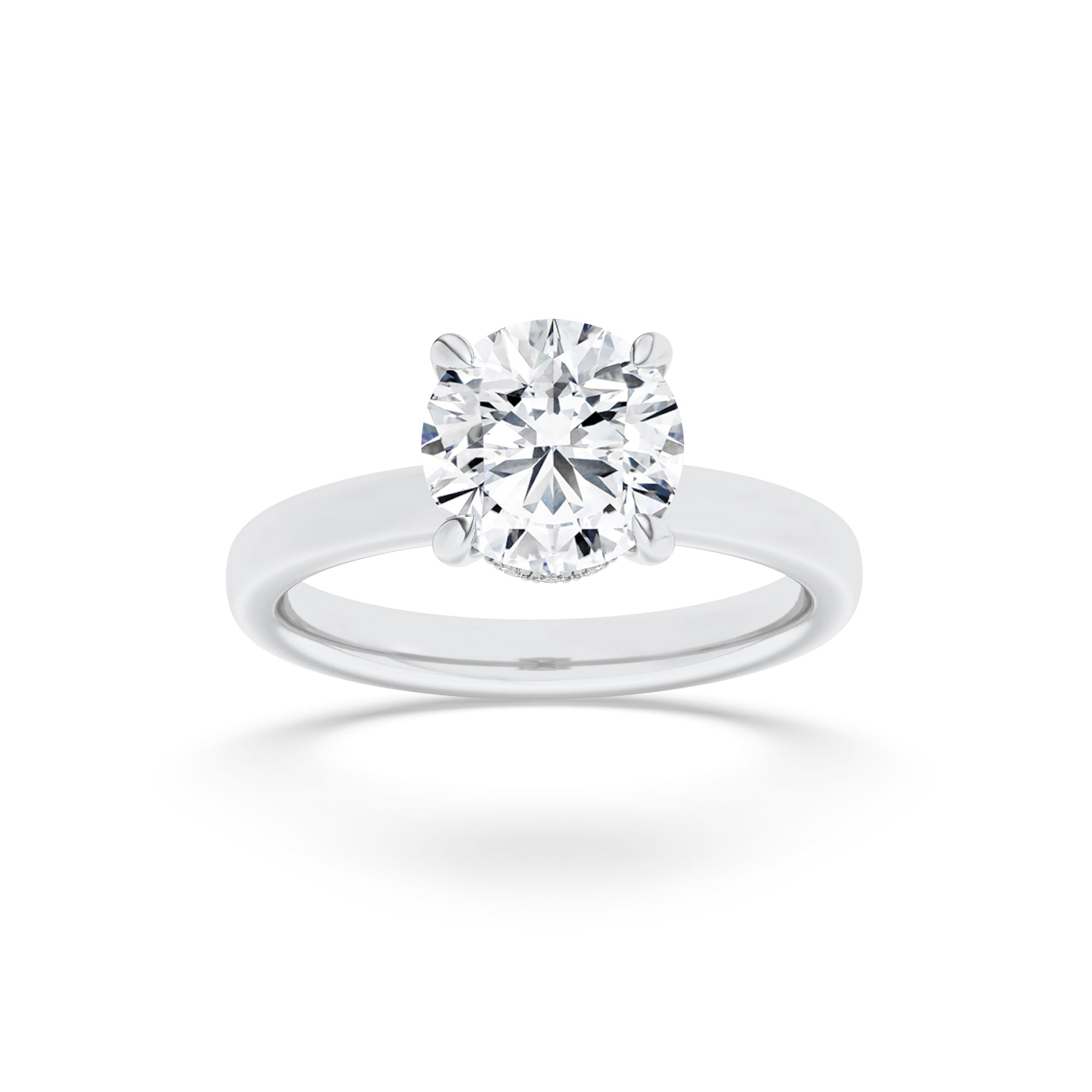 3Cttw Round Shaped Lab Grown Diamond (F/VS) HiddenHalo Plain Shank Engagement Ring in 14K Gold