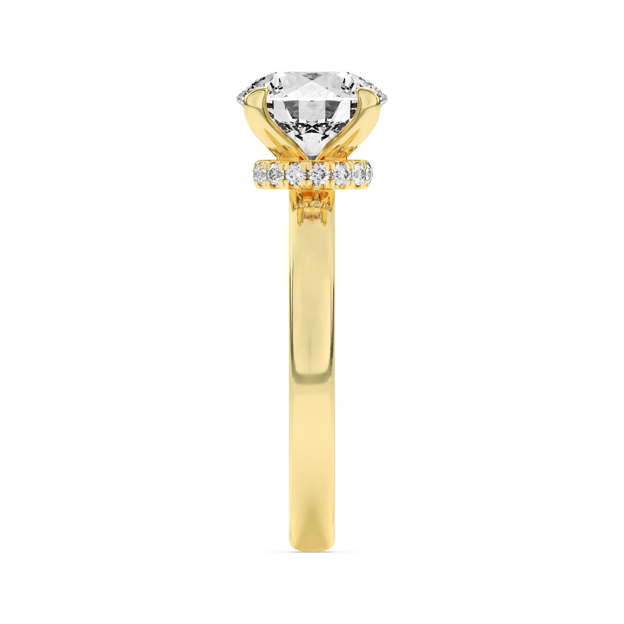 3Cttw Round Shaped Lab Grown Diamond (F/VS) HiddenHalo Plain Shank Engagement Ring in 14K Gold
