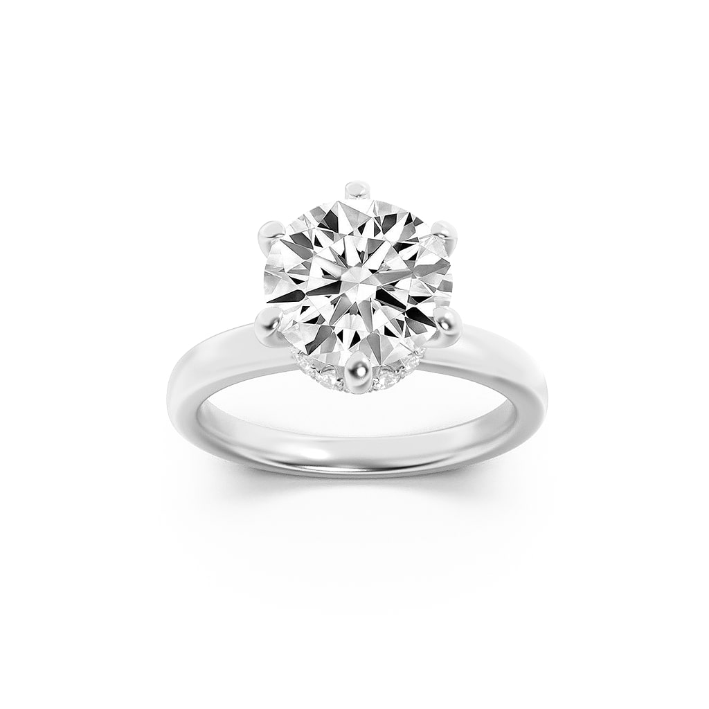 2Cttw Round Shaped Lab Grown Diamond (F/VS) HiddenHalo Plain Shank Engagement Ring in 14K Gold