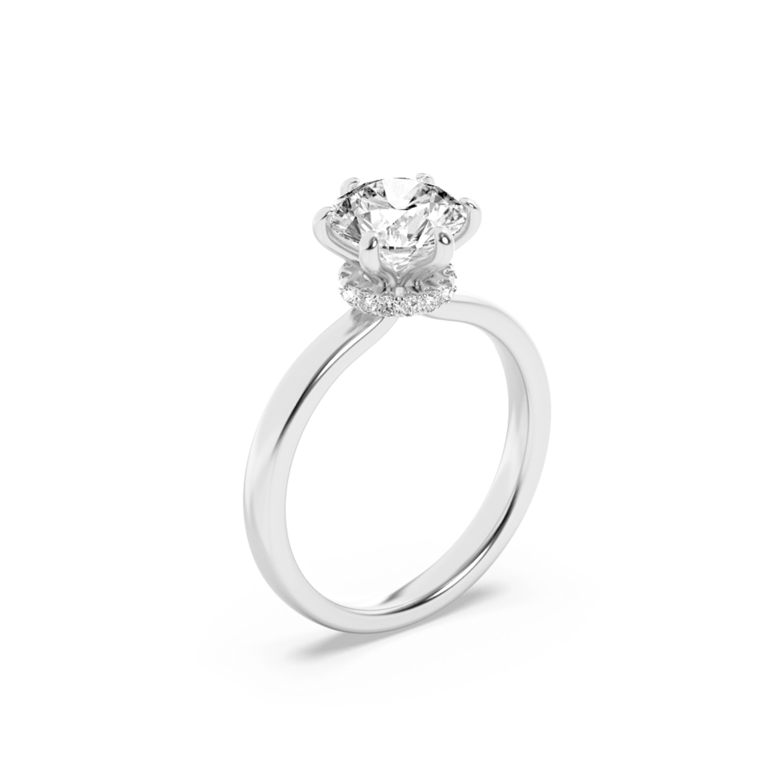 2Cttw Round Shaped Lab Grown Diamond (F/VS) HiddenHalo Plain Shank Engagement Ring in 14K Gold