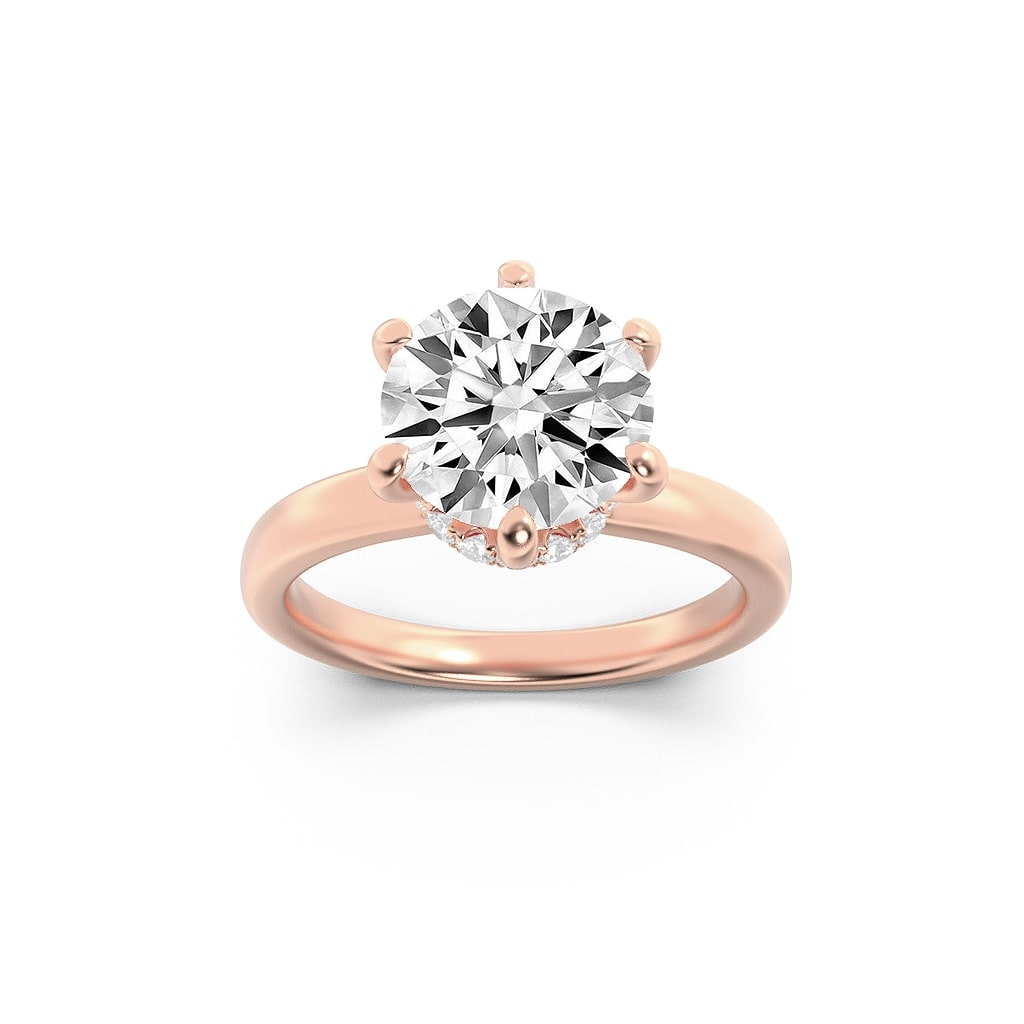 2Cttw Round Shaped Lab Grown Diamond (F/VS) HiddenHalo Plain Shank Engagement Ring in 14K Gold