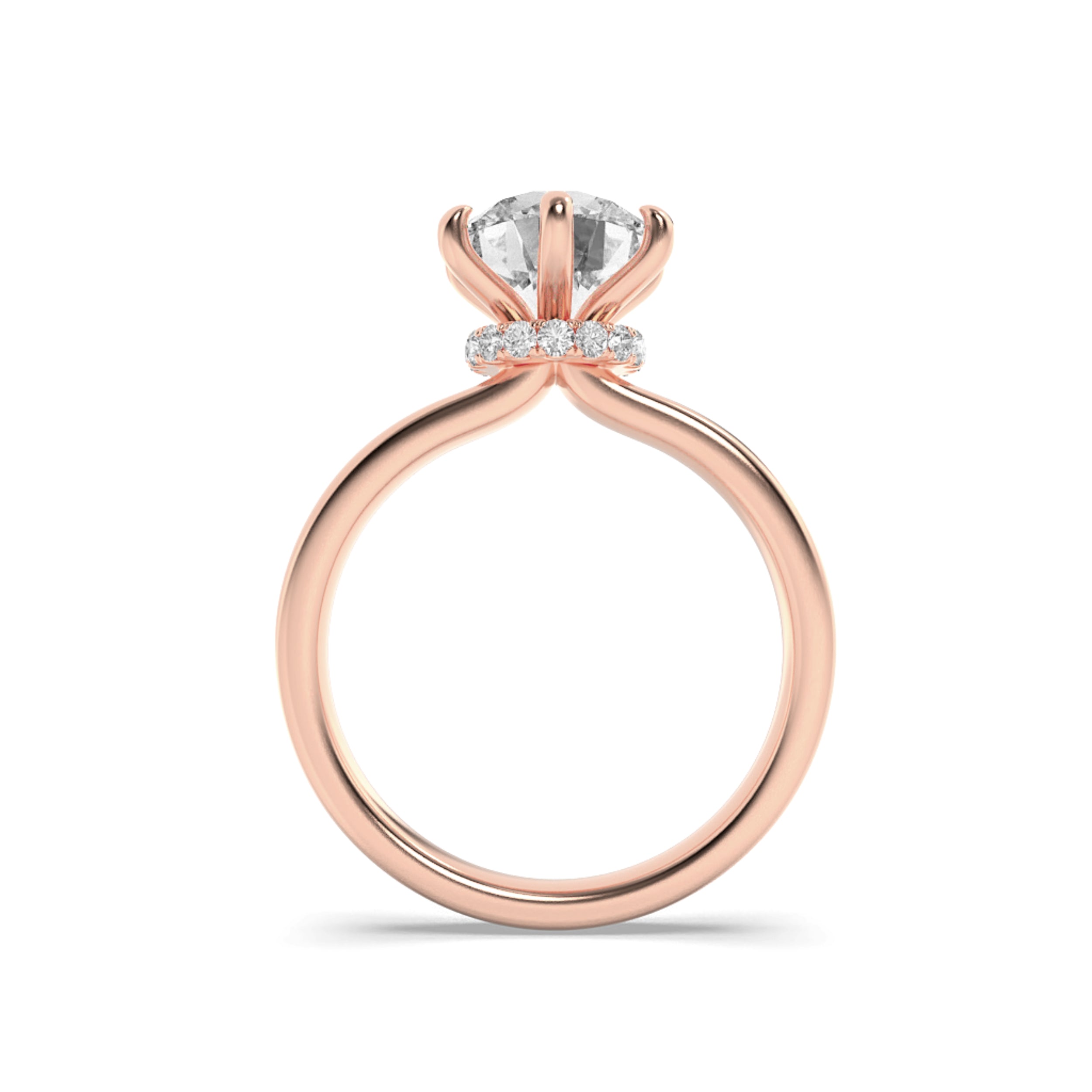 2Cttw Round Shaped Lab Grown Diamond (F/VS) HiddenHalo Plain Shank Engagement Ring in 14K Gold