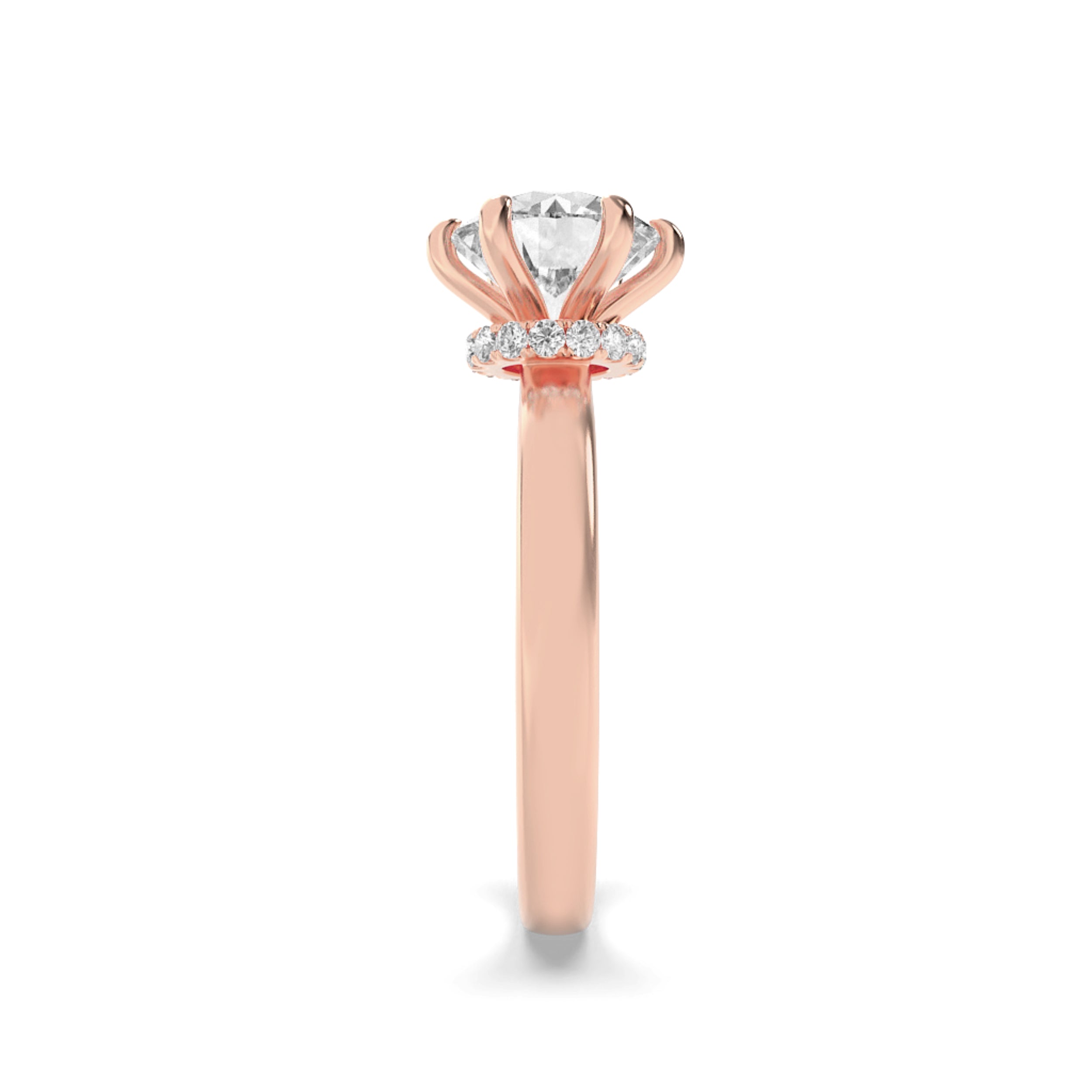 2Cttw Round Shaped Lab Grown Diamond (F/VS) HiddenHalo Plain Shank Engagement Ring in 14K Gold