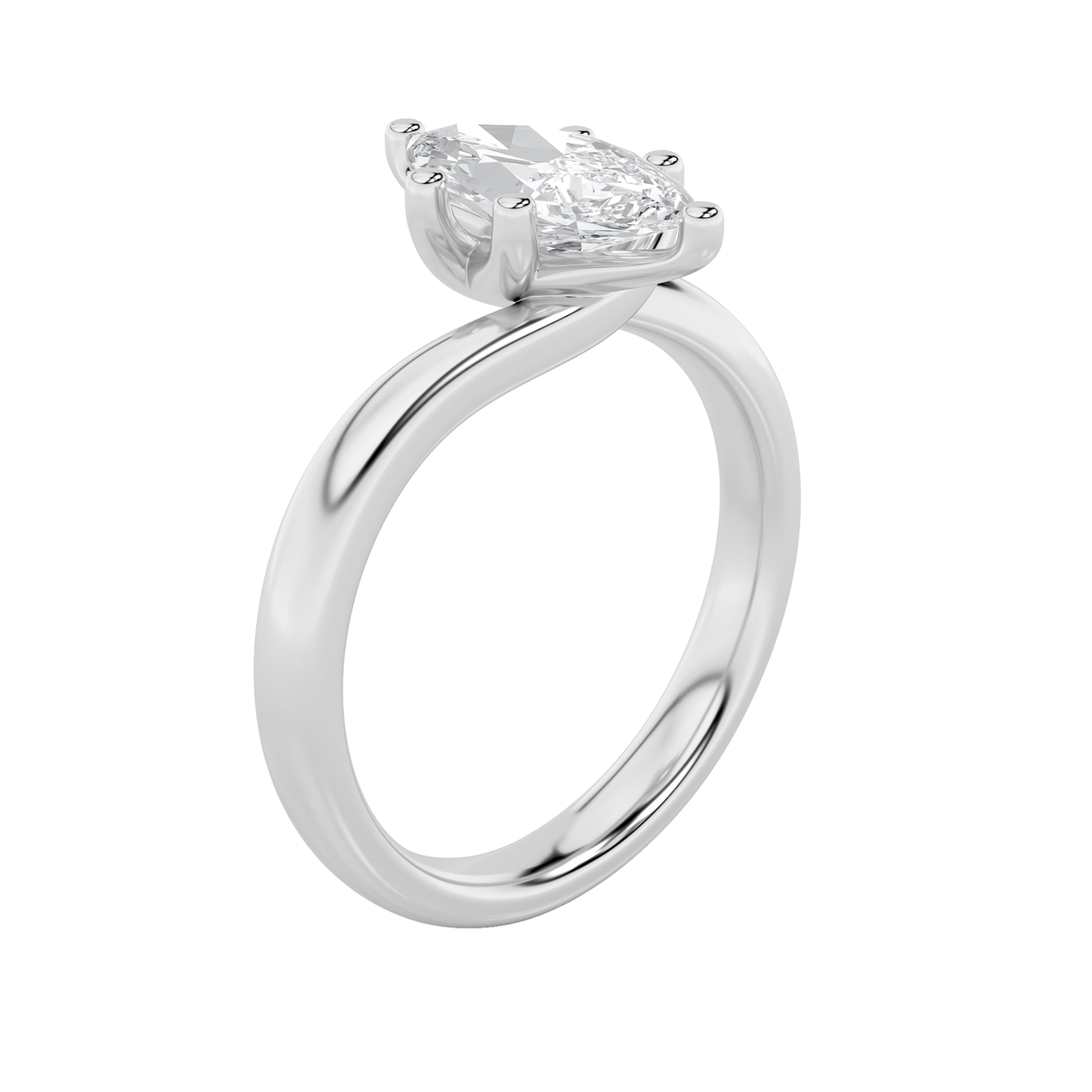 1Cttw Marquise Shaped Lab Grown Diamond (F/VS) Bypass Shank Engagement Ring in 14K Gold