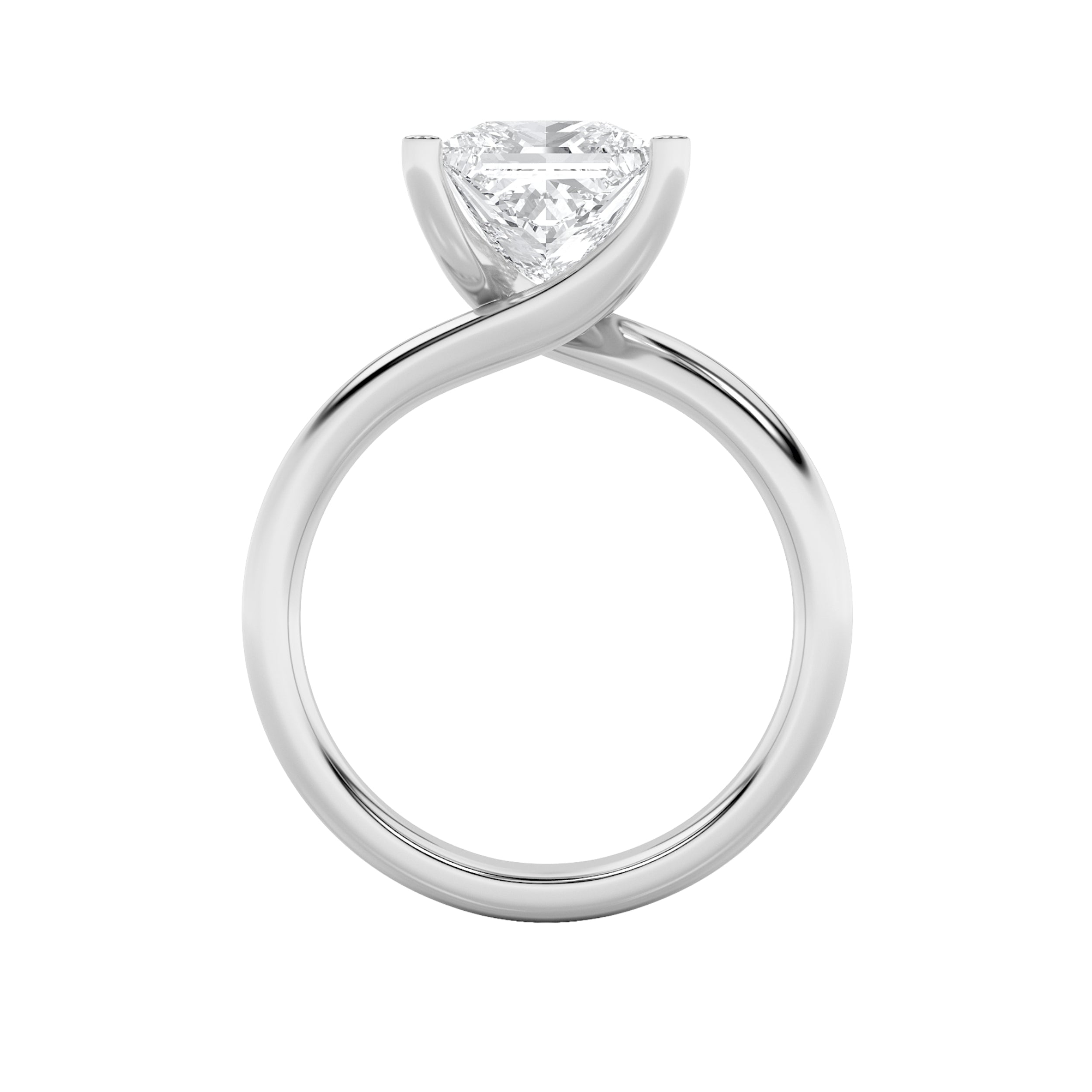 3Cttw Princess Shaped Lab Grown Diamond (F/VS) Bypass Shank Engagement Ring in 14K Gold