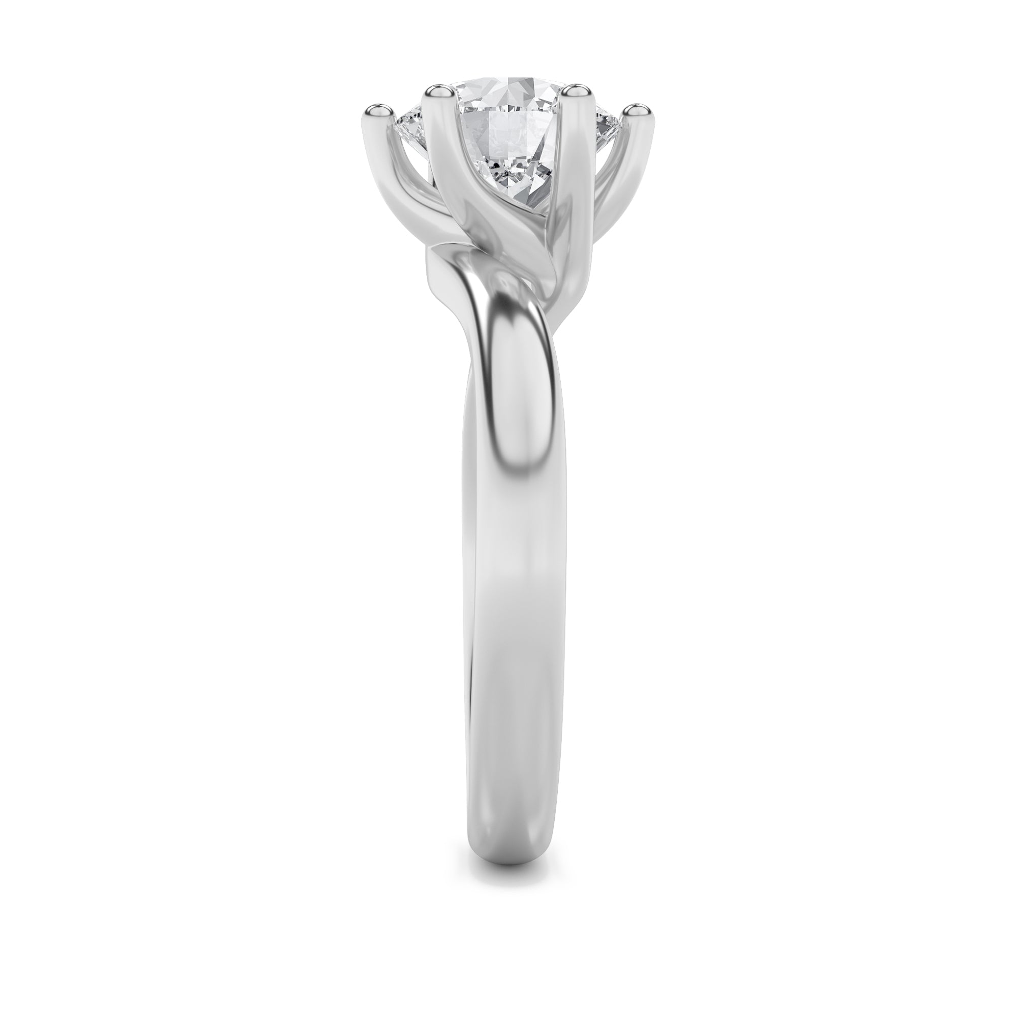 1Cttw Round Shaped Lab Grown Diamond (F/VVS) Bypass Shank Engagement Ring in 14K Gold