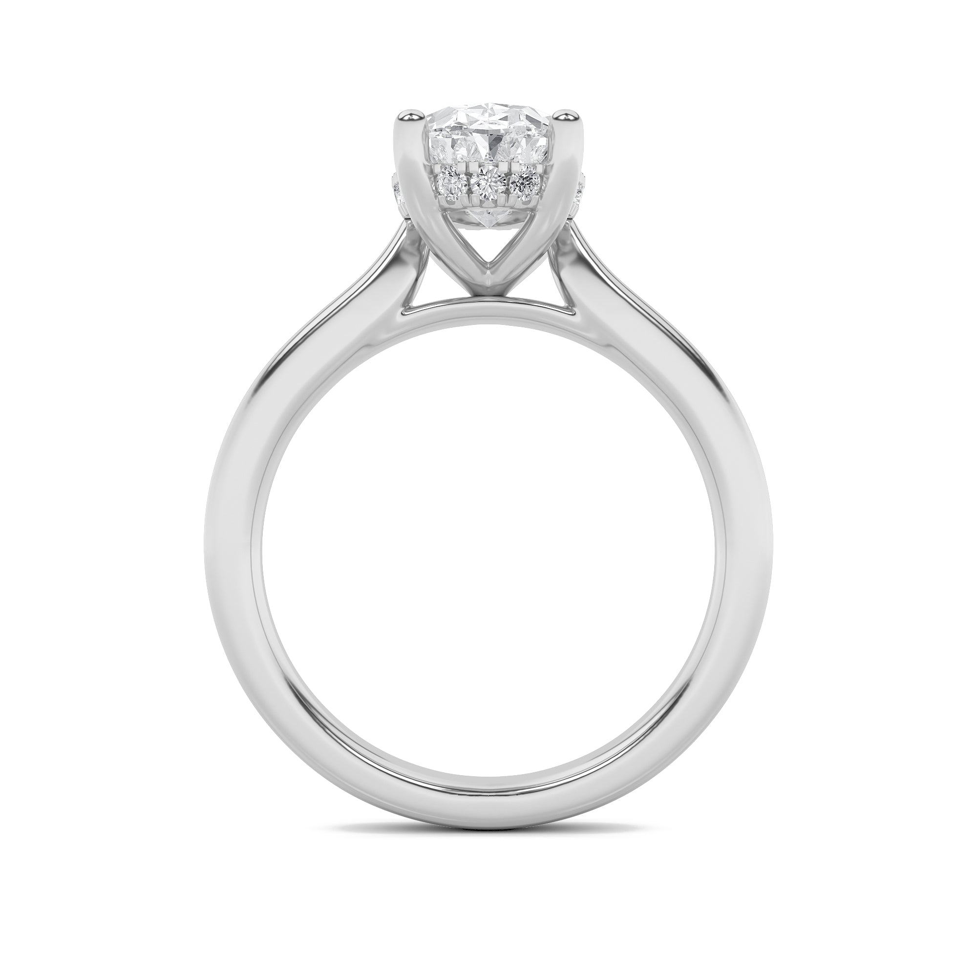 1Cttw Oval Shaped Lab Grown Diamond (F/VS) HiddenHalo Cathedral Shank Engagement Ring in 14K Gold