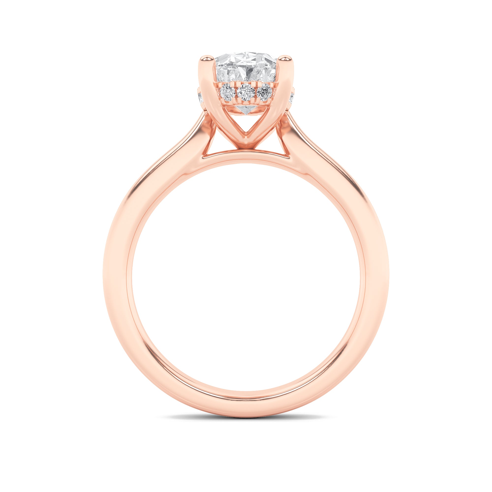 1Cttw Oval Shaped Lab Grown Diamond (F/VS) HiddenHalo Cathedral Shank Engagement Ring in 14K Gold