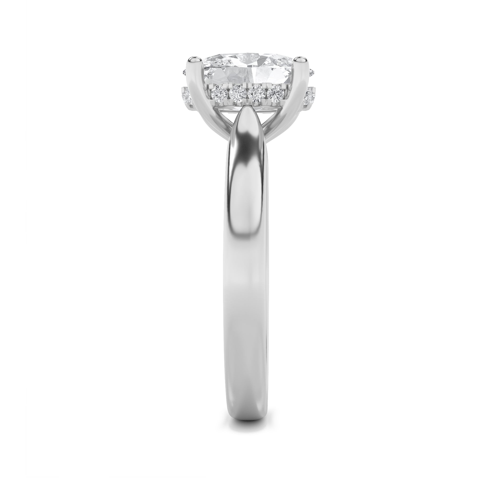 1.5Cttw Oval Shaped Lab Grown Diamond (F/VS) Hidden Halo Cathedral Shank Engagement Ring in 14K Gold