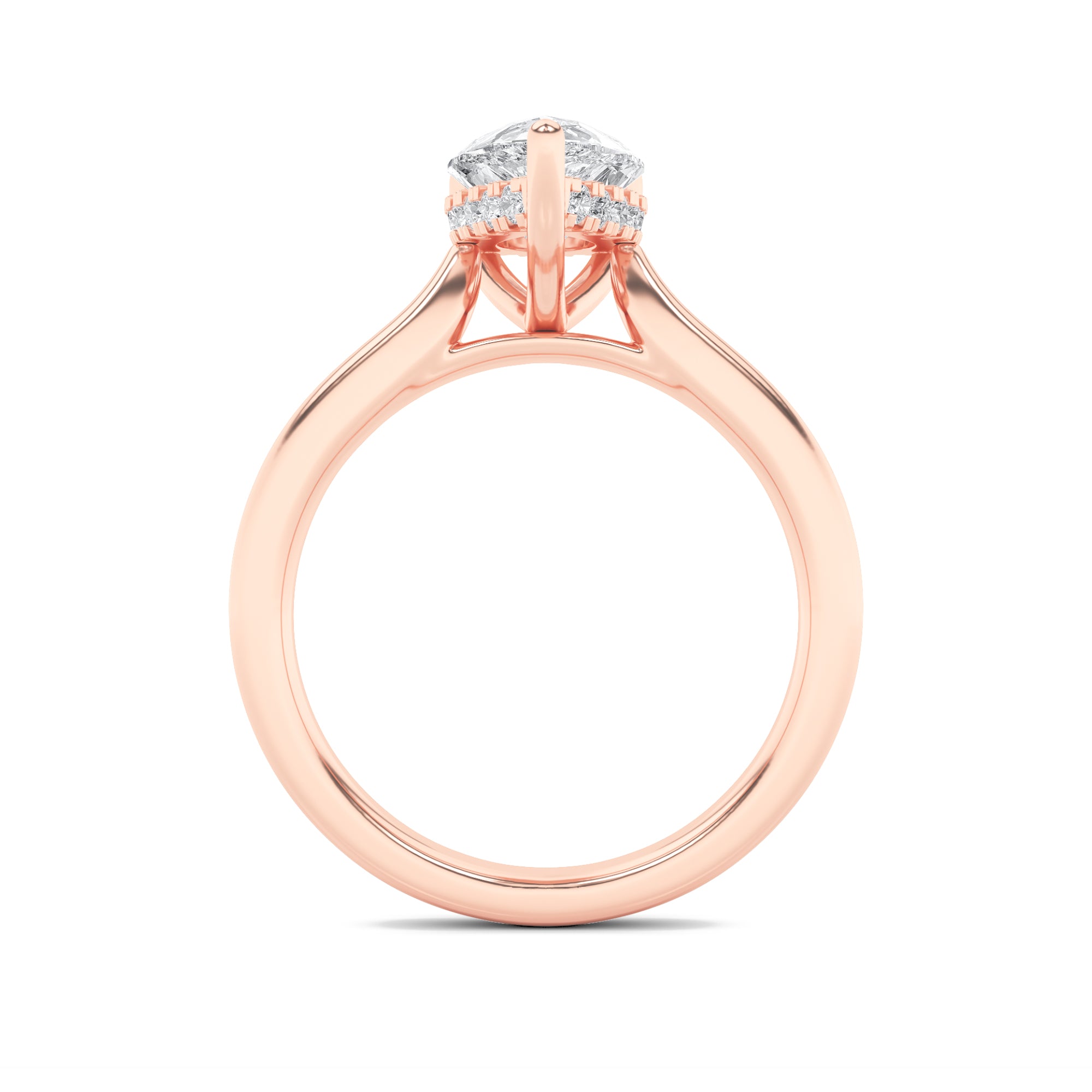 1Cttw Pear Shaped Lab Grown Diamond (F/VS) HiddenHalo Cathedral Shank Engagement Ring in 14K Gold