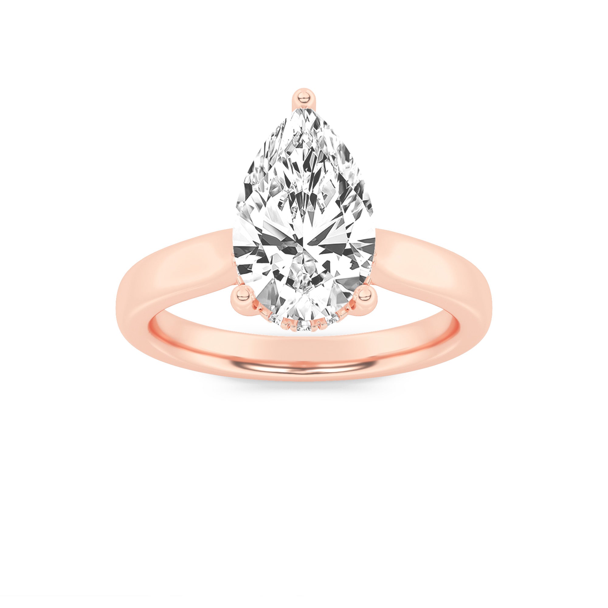 2Cttw Pear Shaped Lab Grown Diamond (F/VS) HiddenHalo Cathedral Shank Engagement Ring in 14K Gold