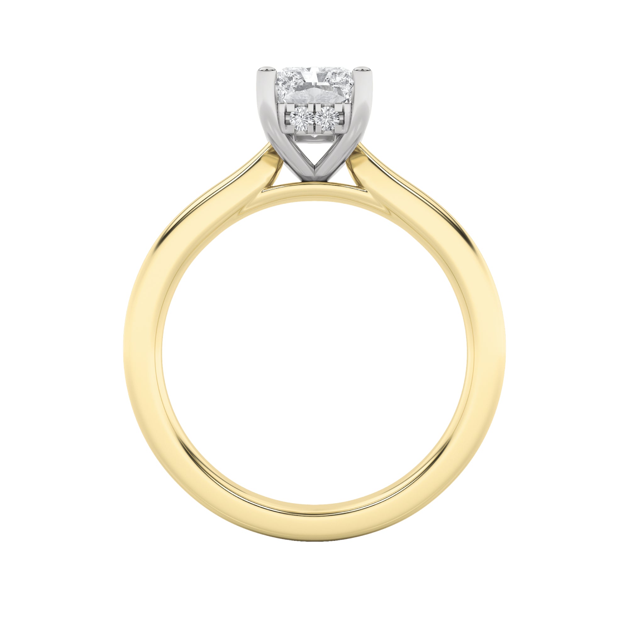 1.5Cttw Radiant Shaped Lab Grown Diamond (F/VVS) Hidden Halo Cathedral Shank Engagement Ring in 14KGold
