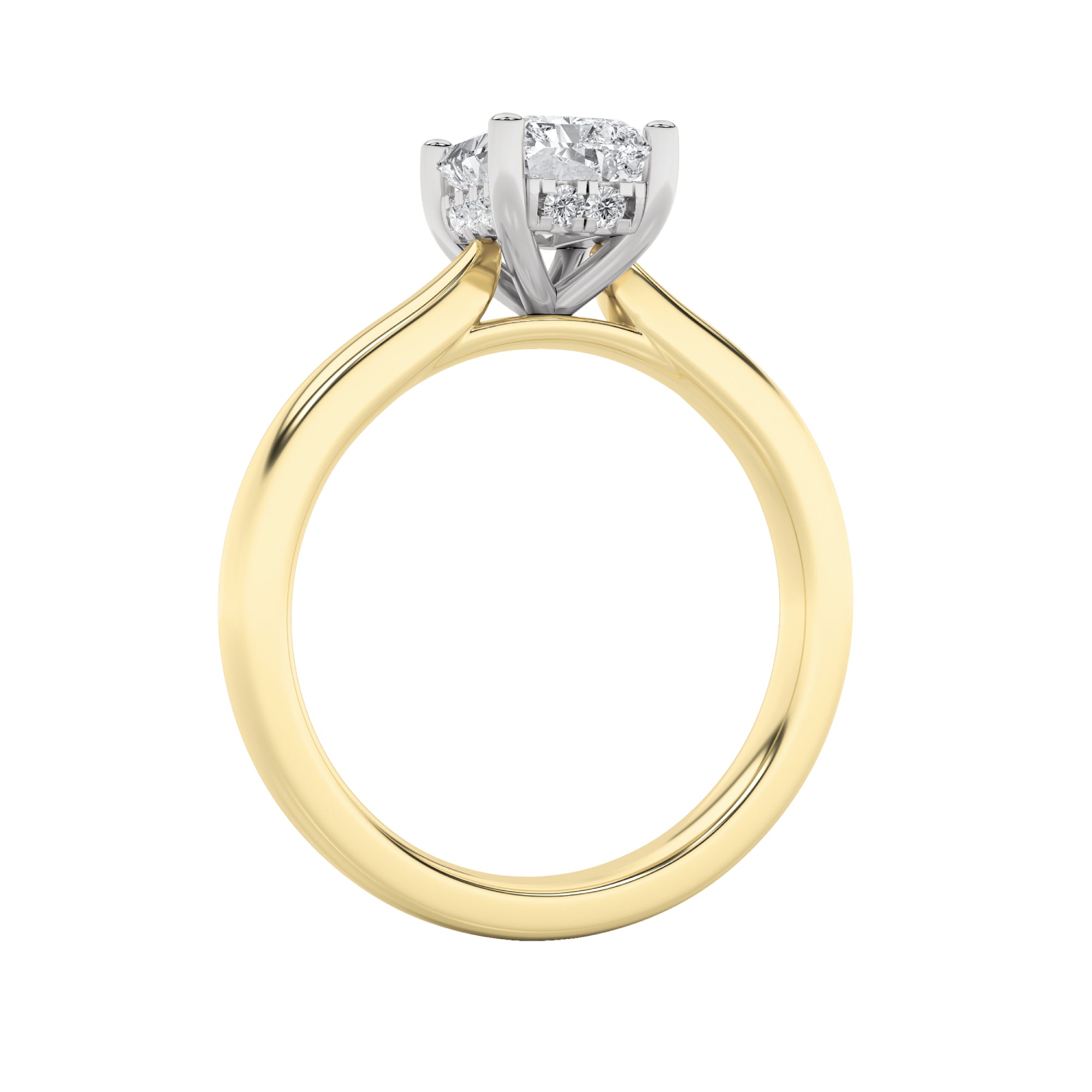 1.5Cttw Radiant Shaped Lab Grown Diamond (F/VVS) Hidden Halo Cathedral Shank Engagement Ring in 14KGold