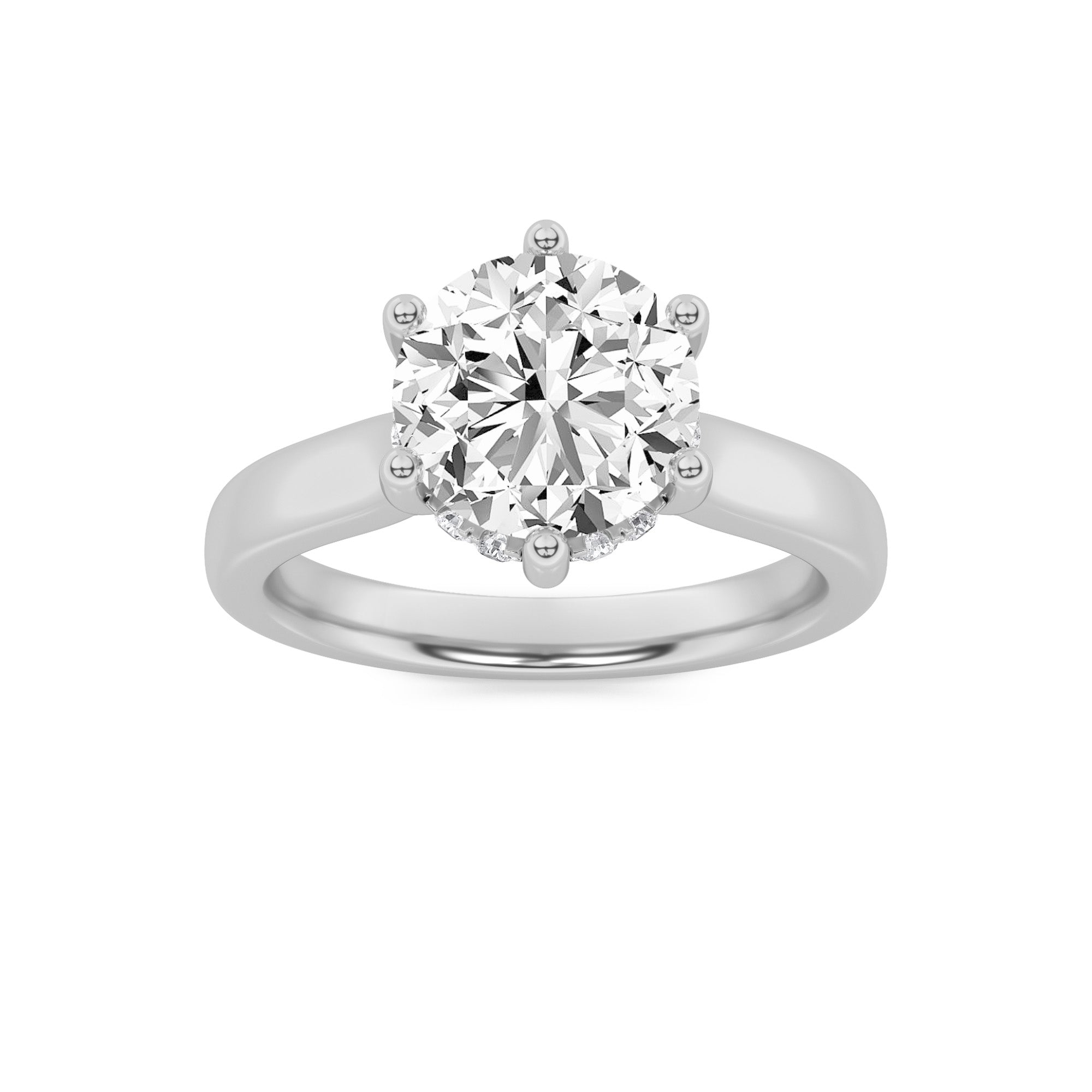 2Cttw Round Shaped Lab Grown Diamond (F/VS) HiddenHalo Cathedral Shank Engagement Ring in 14K Gold