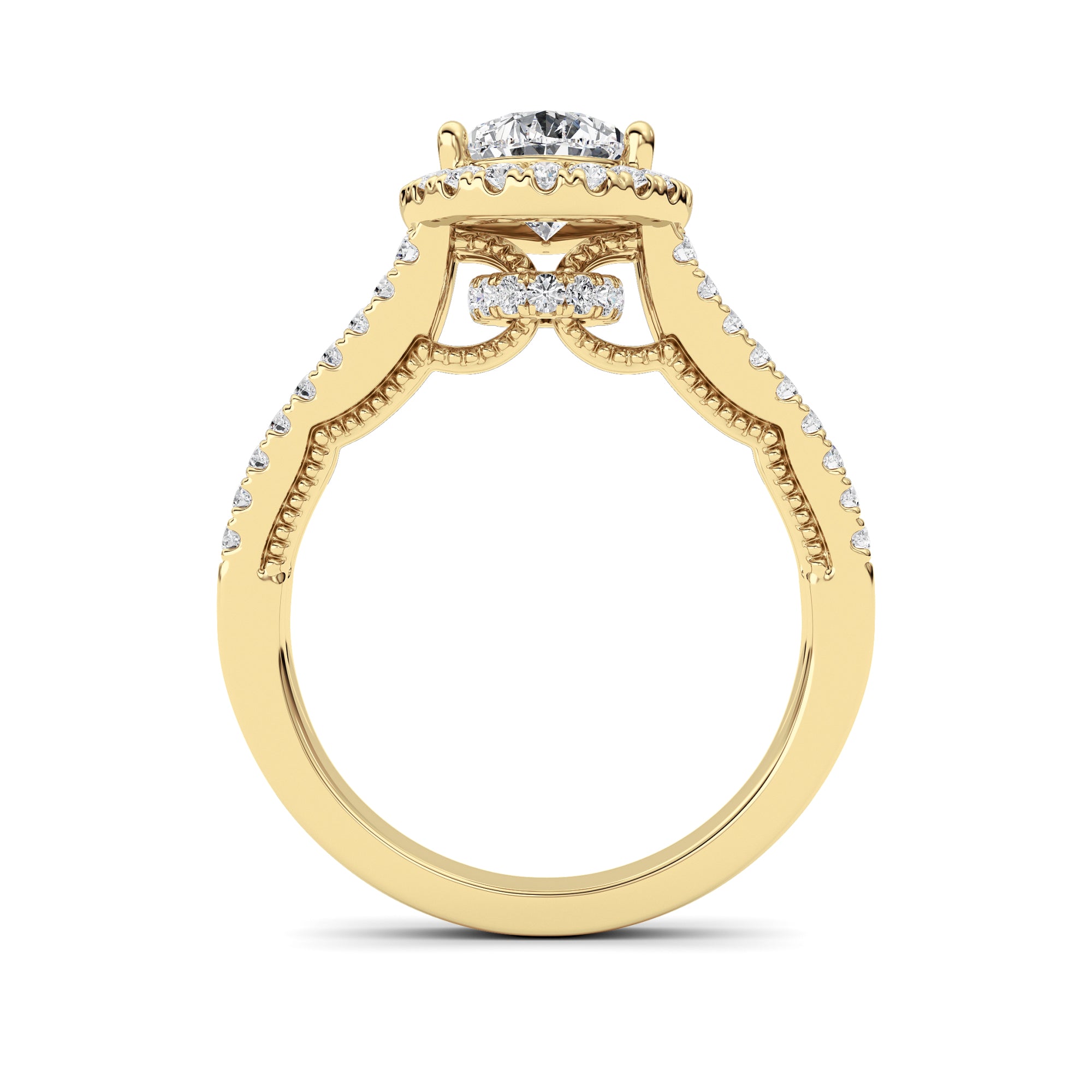 2Cttw Pear Shaped Lab Grown Diamond (F/VS) Split Shank Accented Ring in 14K Gold