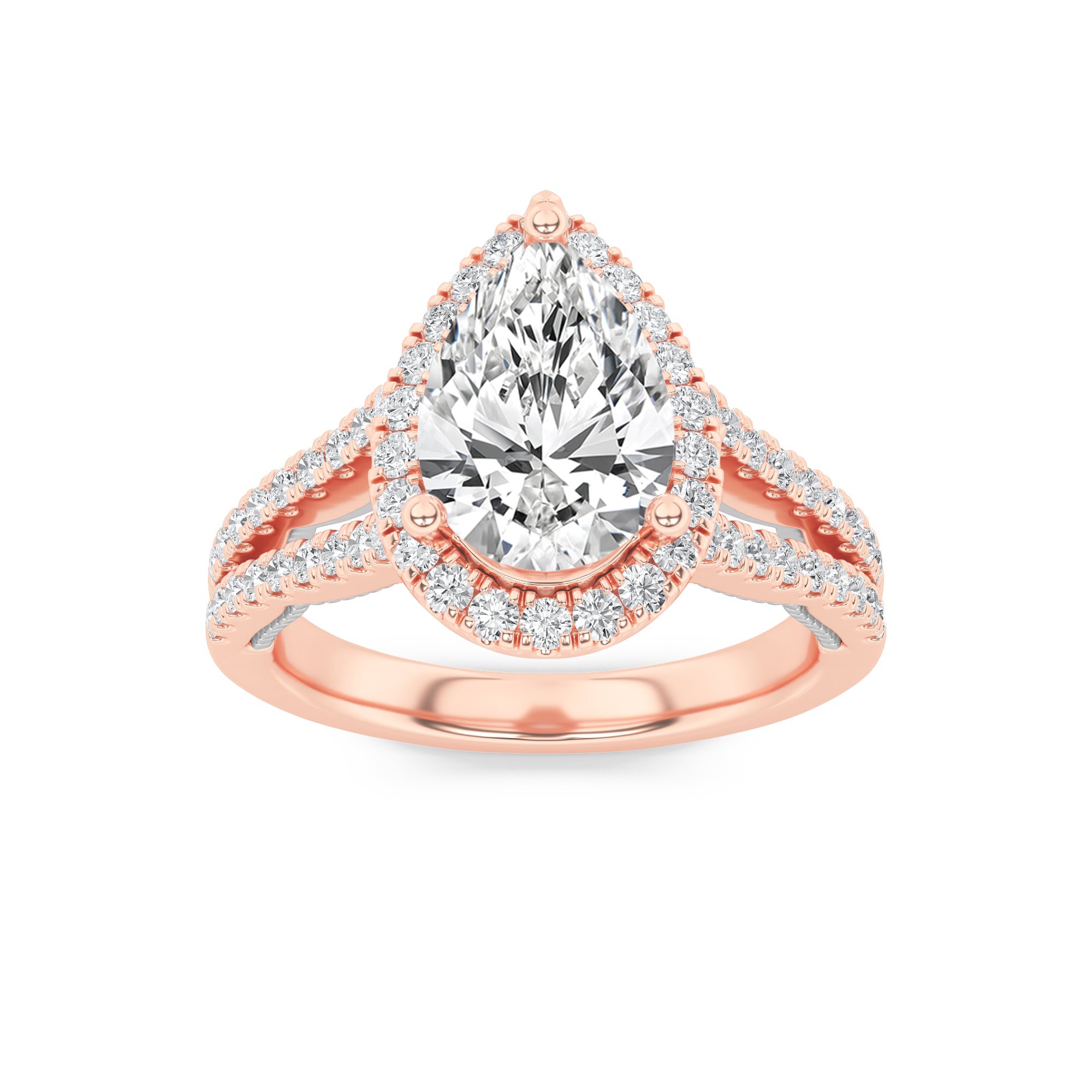 2Cttw Pear Shaped Lab Grown Diamond (F/VS) Split Shank Accented Ring in 14K Gold