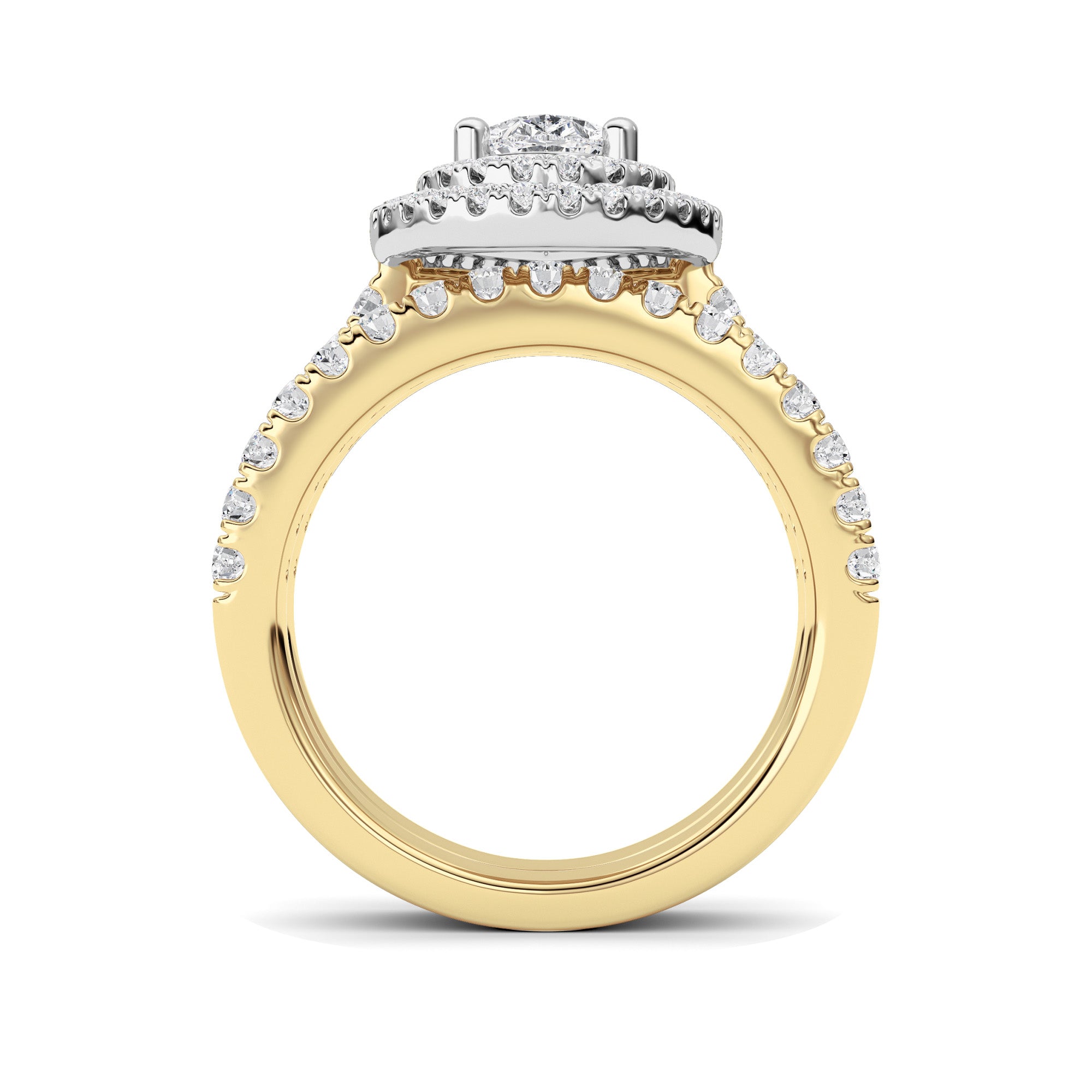 2Cttw Pear Shaped Lab Grown Diamond (F/VS) DoubleHalo Bridal Set Engagement Ring Set in 14K Gold