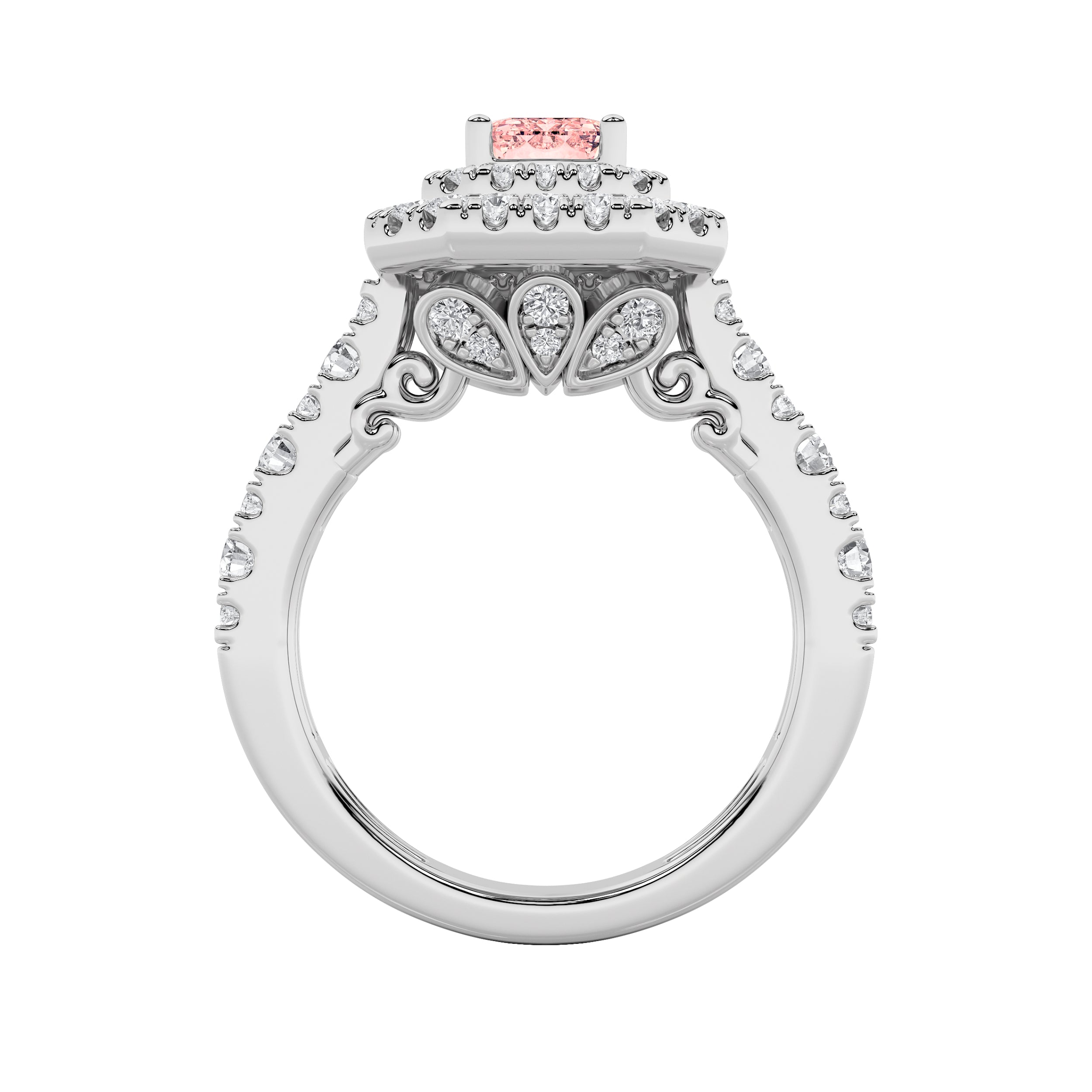 2Cttw Emerald Shaped Lab Grown Diamond (F/VS) Double Halo Engagement Ring in 14K Gold