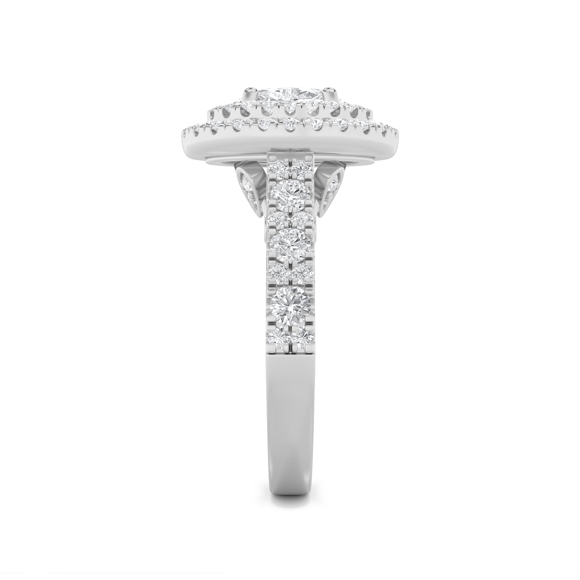 2Cttw Oval Shaped Lab Grown Diamond (F/VS) DoubleHalo Engagement Ring in 14K Gold