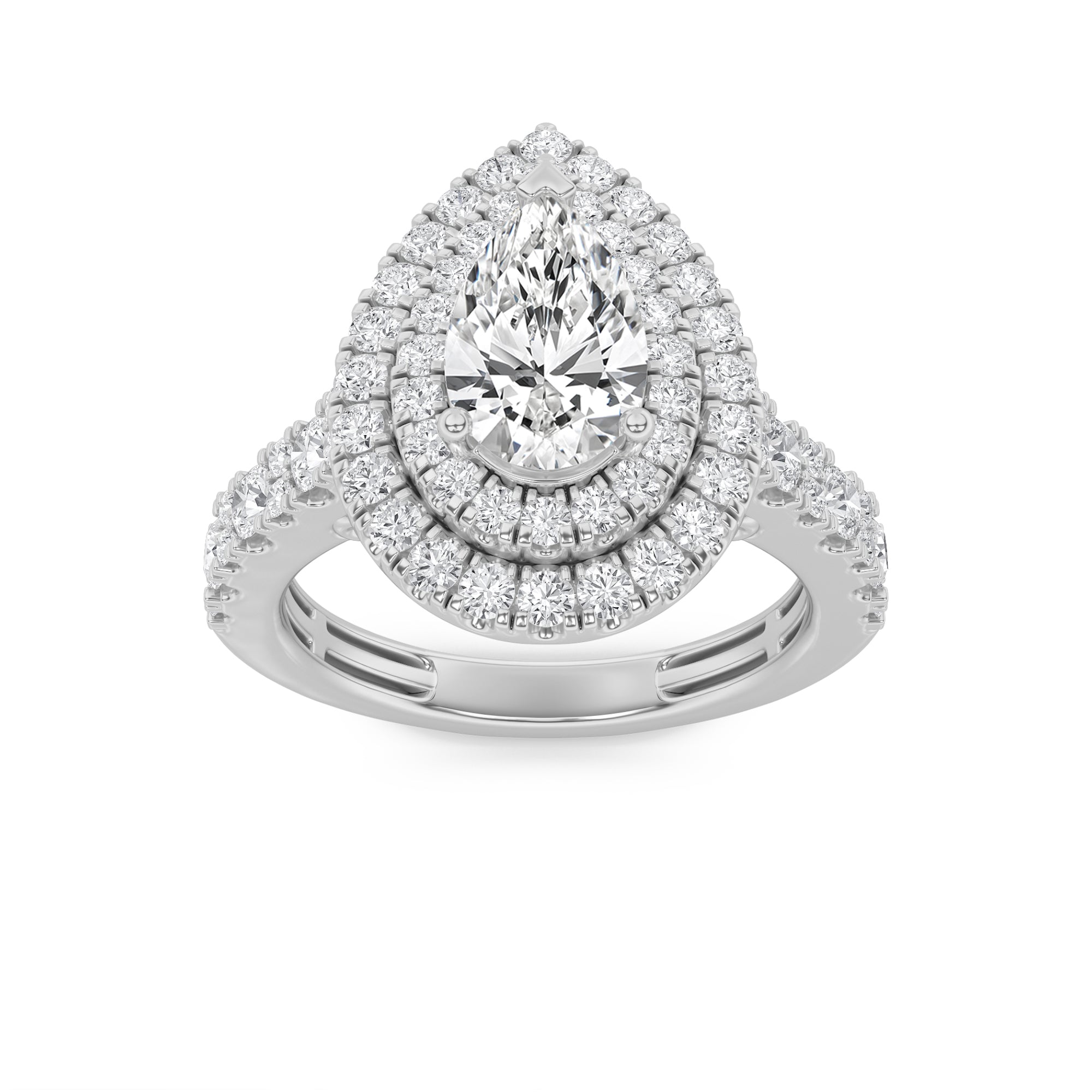2Cttw Pear Shaped Lab Grown Diamond (F/VS) DoubleHalo Engagement Ring in 14K Gold