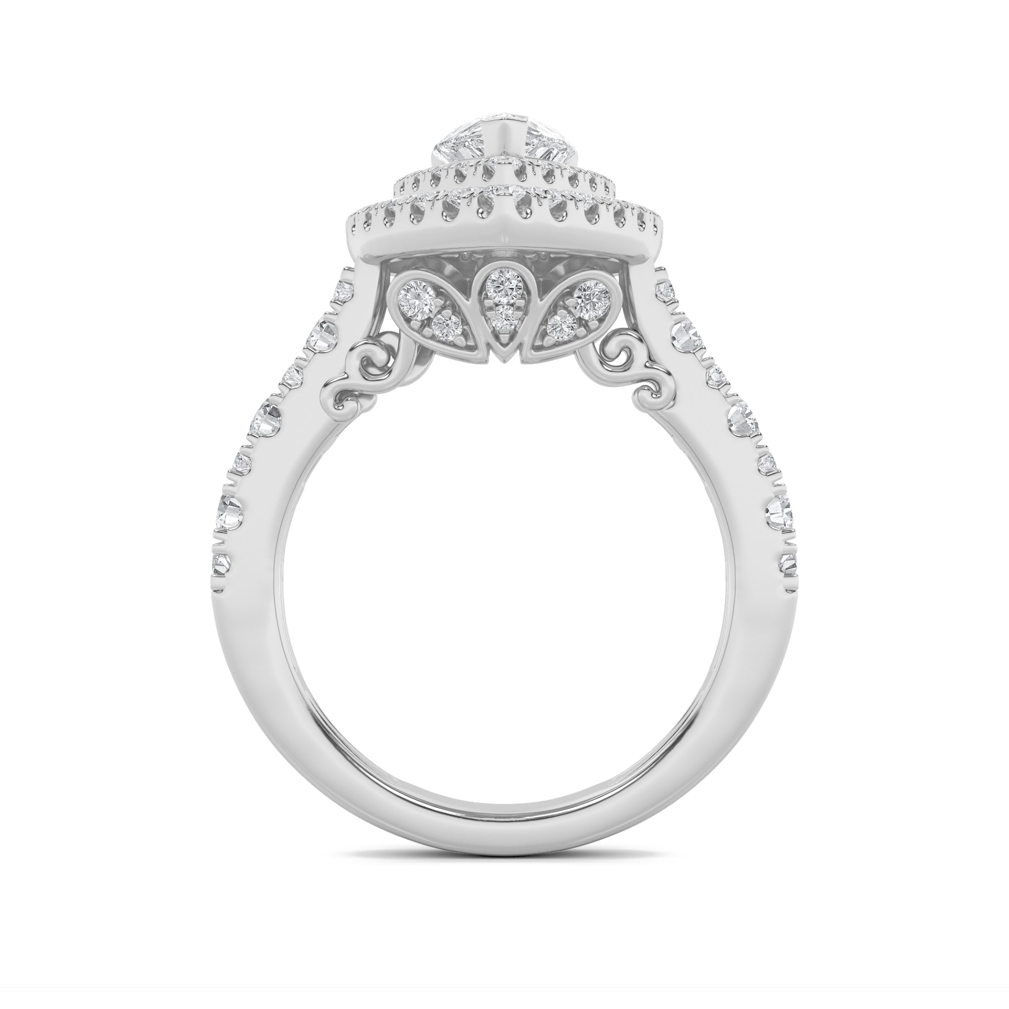 2Cttw Pear Shaped Lab Grown Diamond (F/VS) DoubleHalo Engagement Ring in 14K Gold