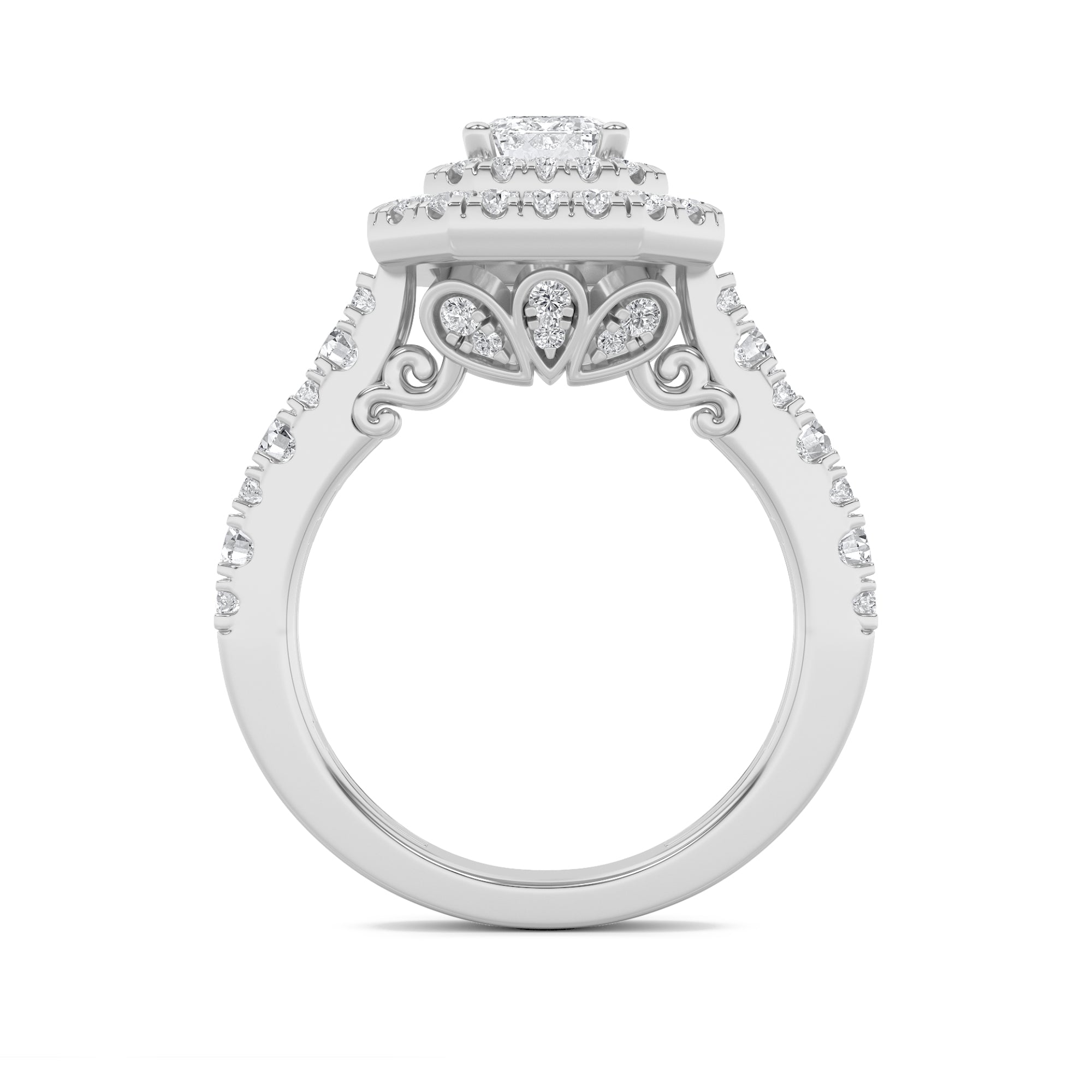 2Cttw Radiant Shaped Lab Grown Diamond (F/VS) Double Halo Engagement Ring in 14K Gold