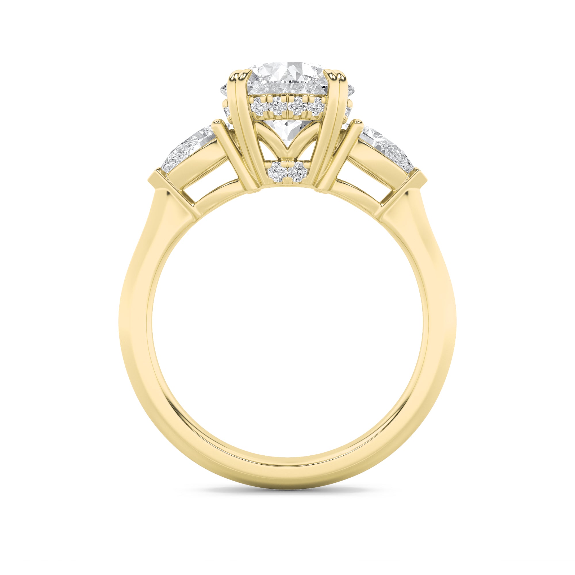 3Cttw Round Shaped Lab Grown Diamond (F/VS) ThreeStone Hidden Halo Ring in 14K Gold