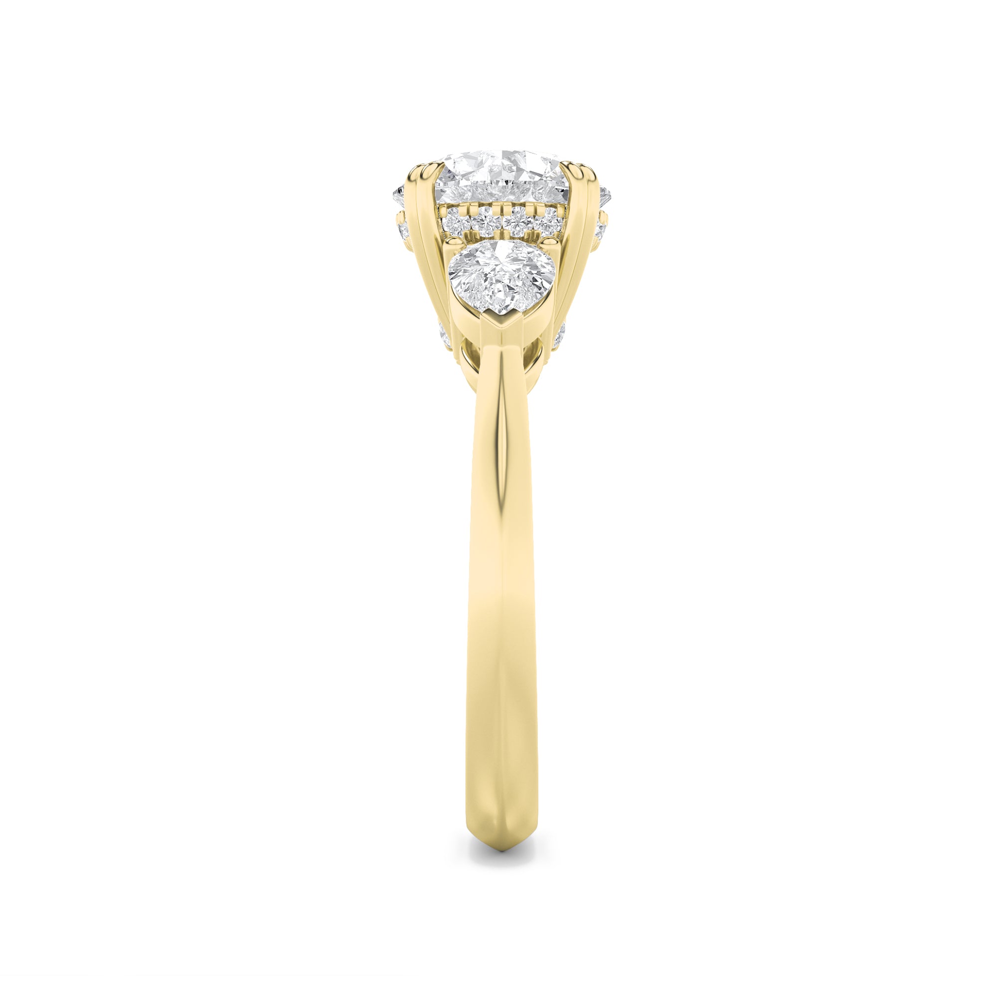 3Cttw Round Shaped Lab Grown Diamond (F/VS) ThreeStone Hidden Halo Ring in 14K Gold
