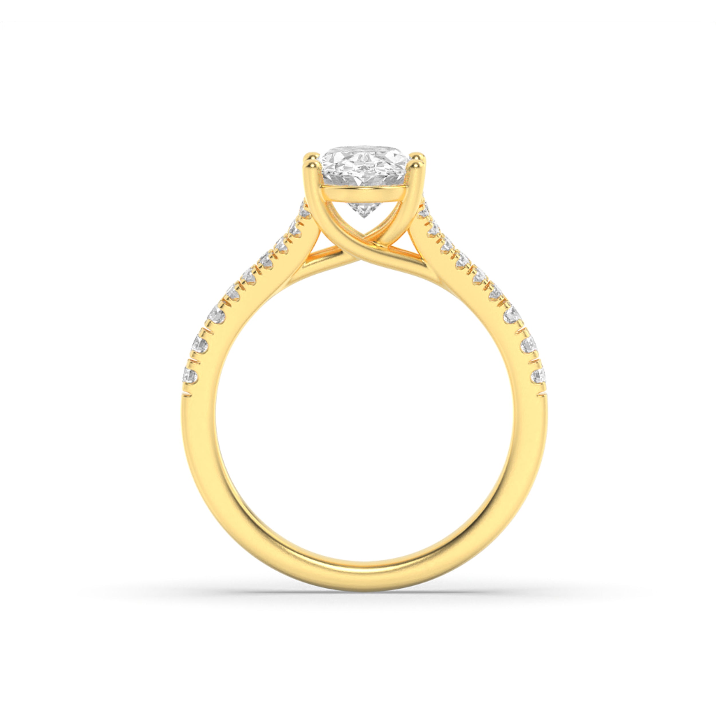 2Cttw Oval Shaped Lab Grown Diamond (F/VS) Split Shank Trellis Engagement Ring in 14K Gold