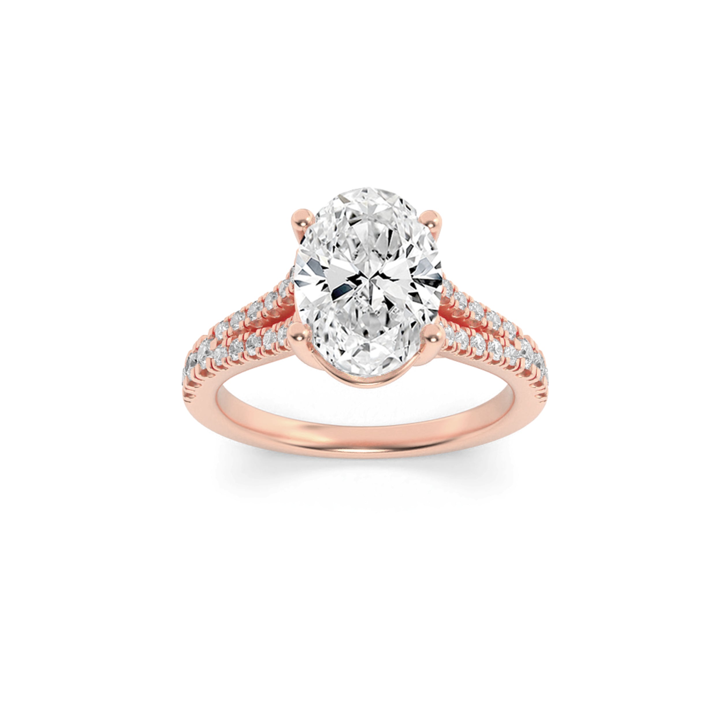 2Cttw Oval Shaped Lab Grown Diamond (F/VS) Split Shank Trellis Engagement Ring in 14K Gold