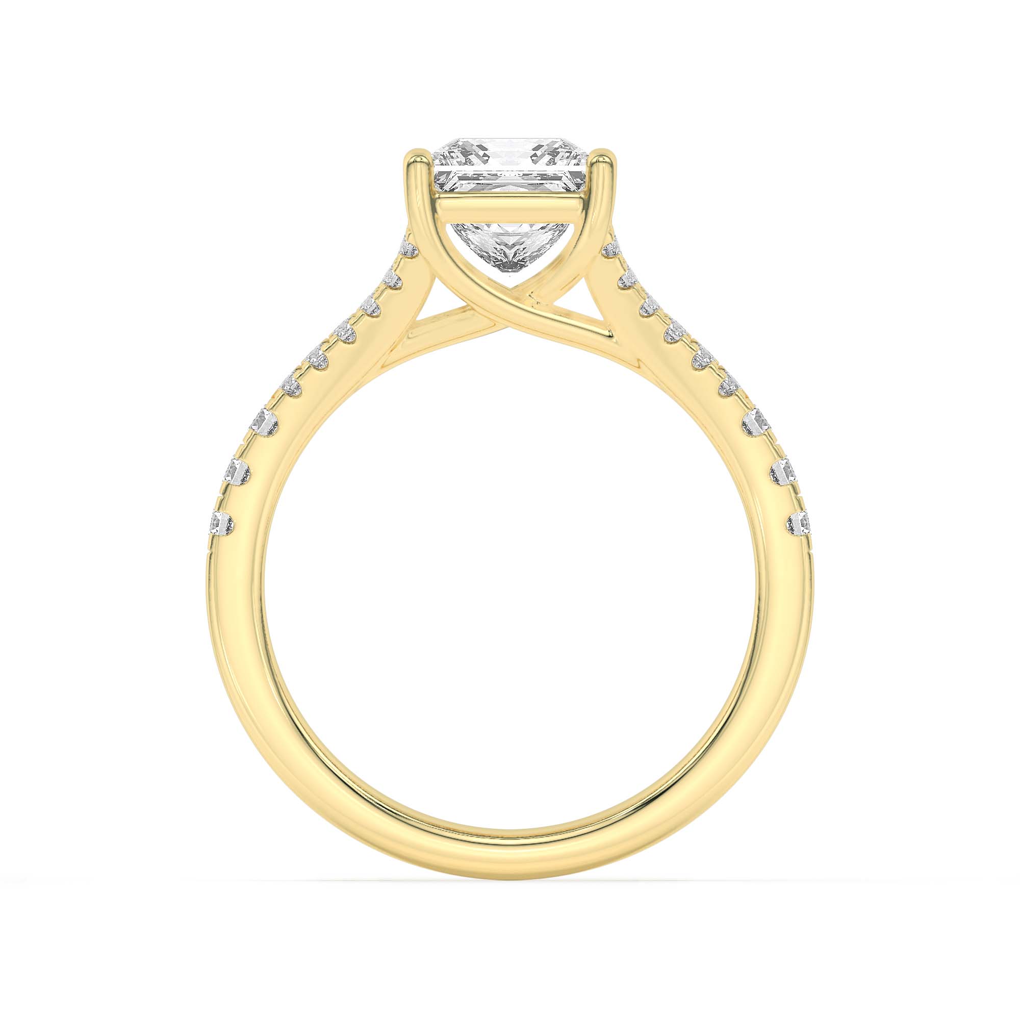 2Cttw Princess Shaped Lab Grown Diamond (F/VS) Split Shank Trellis Engagement Ring in 14K Gold