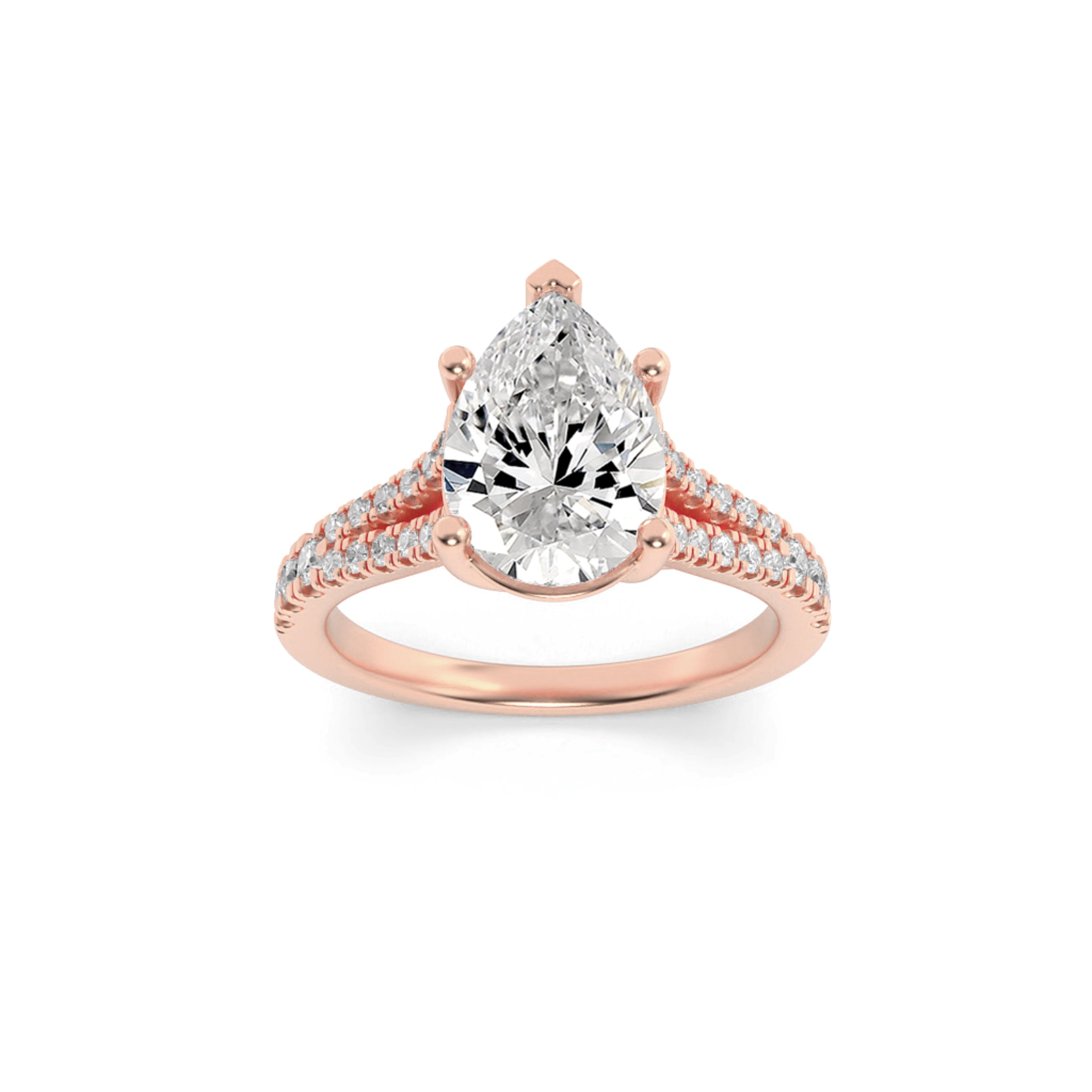 2Cttw Pear Shaped Lab Grown Diamond (F/VS) Split Shank Trellis Engagement Ring in 14K Gold