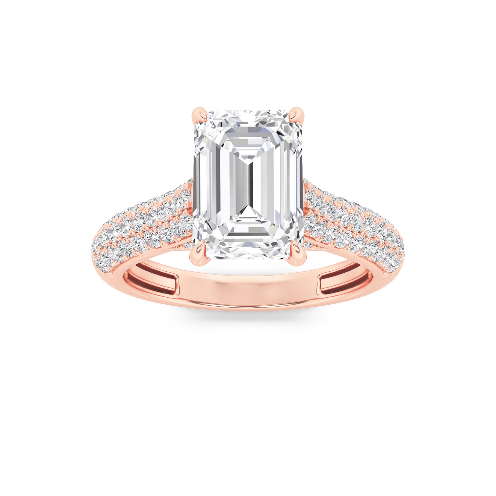 2.5Cttw Emerald Shaped Lab Grown Diamond (F/VS) Hidden Halo Accented Engagement Ring in 14K Gold