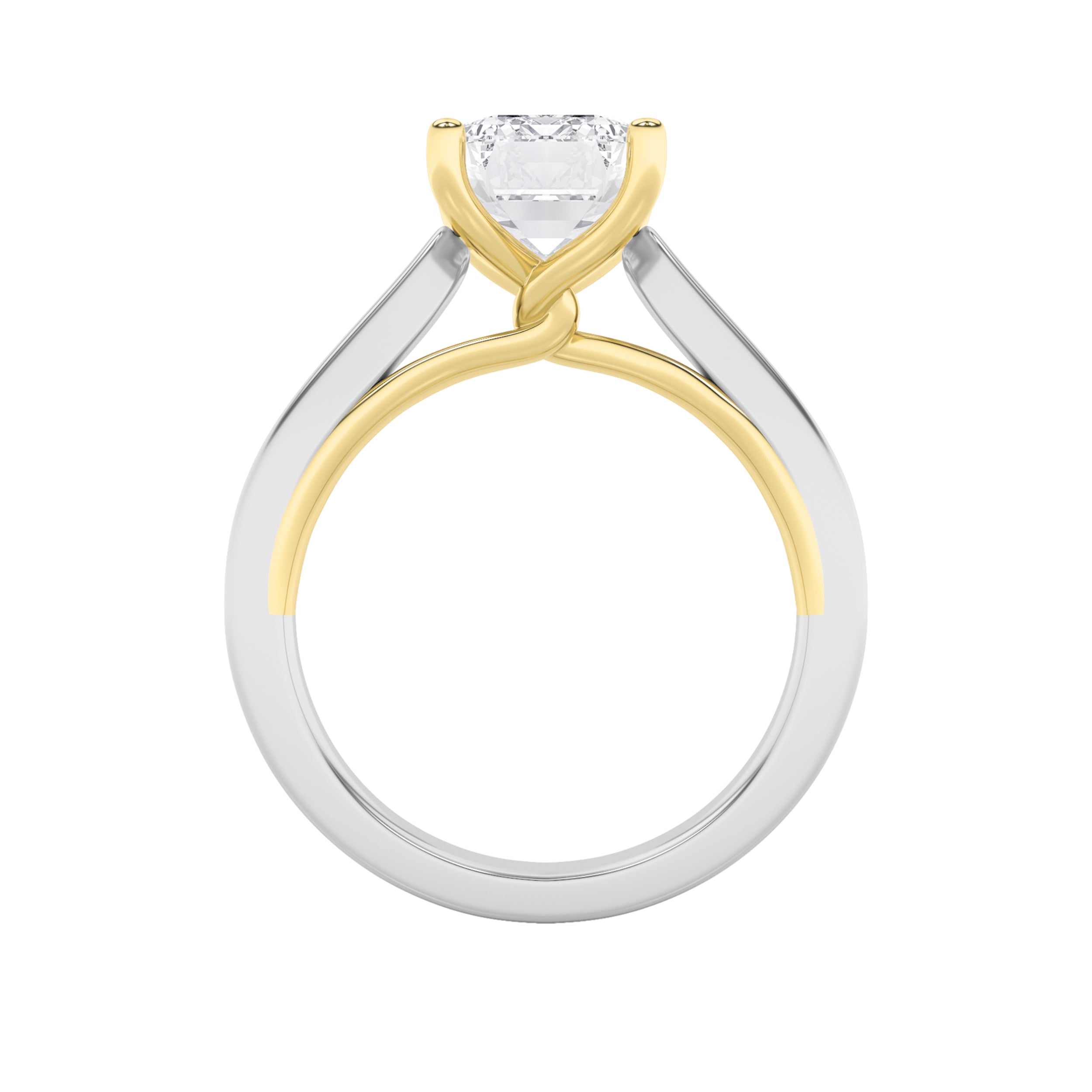 1Cttw Emerald Shaped Lab Grown Diamond (F/VS) TwoTone Twisted Basket Cathedral Shank Solitaire Ringin 14K Gold