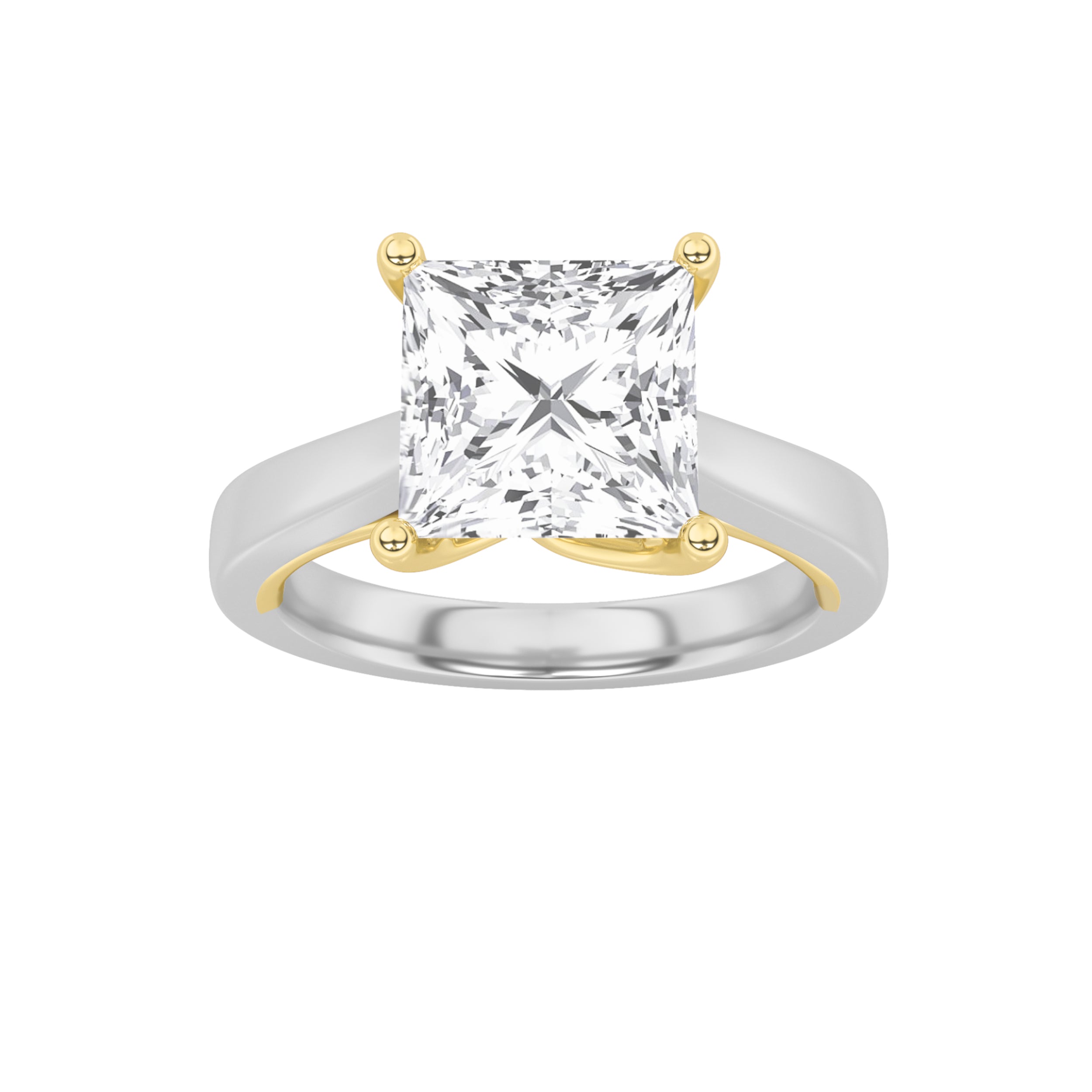 1Cttw Princess Shaped Lab Grown Diamond (F/VS) TwoTone Twisted Basket Cathedral Shank Solitaire Ring in 14K Gold
