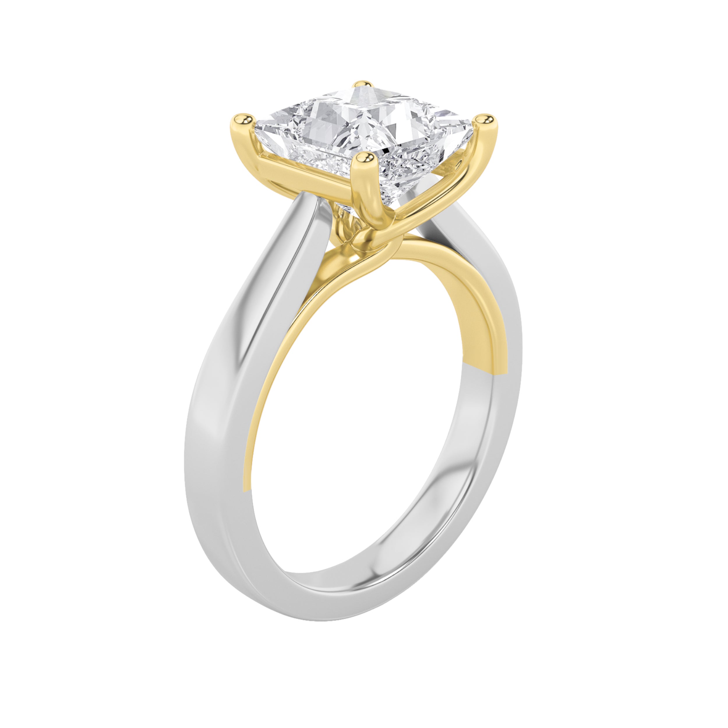 1Cttw Princess Shaped Lab Grown Diamond (F/VS) TwoTone Twisted Basket Cathedral Shank Solitaire Ring in 14K Gold