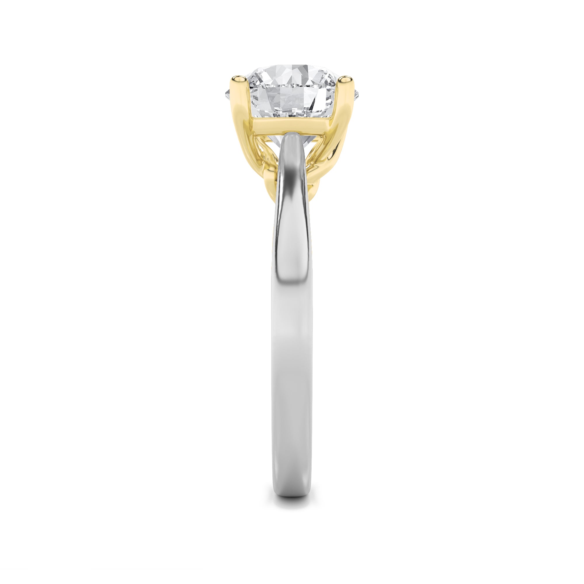 1Cttw Round Shaped Lab Grown Diamond (F/VS) Two Tone Twisted Basket Cathedral Shank Solitaire Ring in 14K Gold