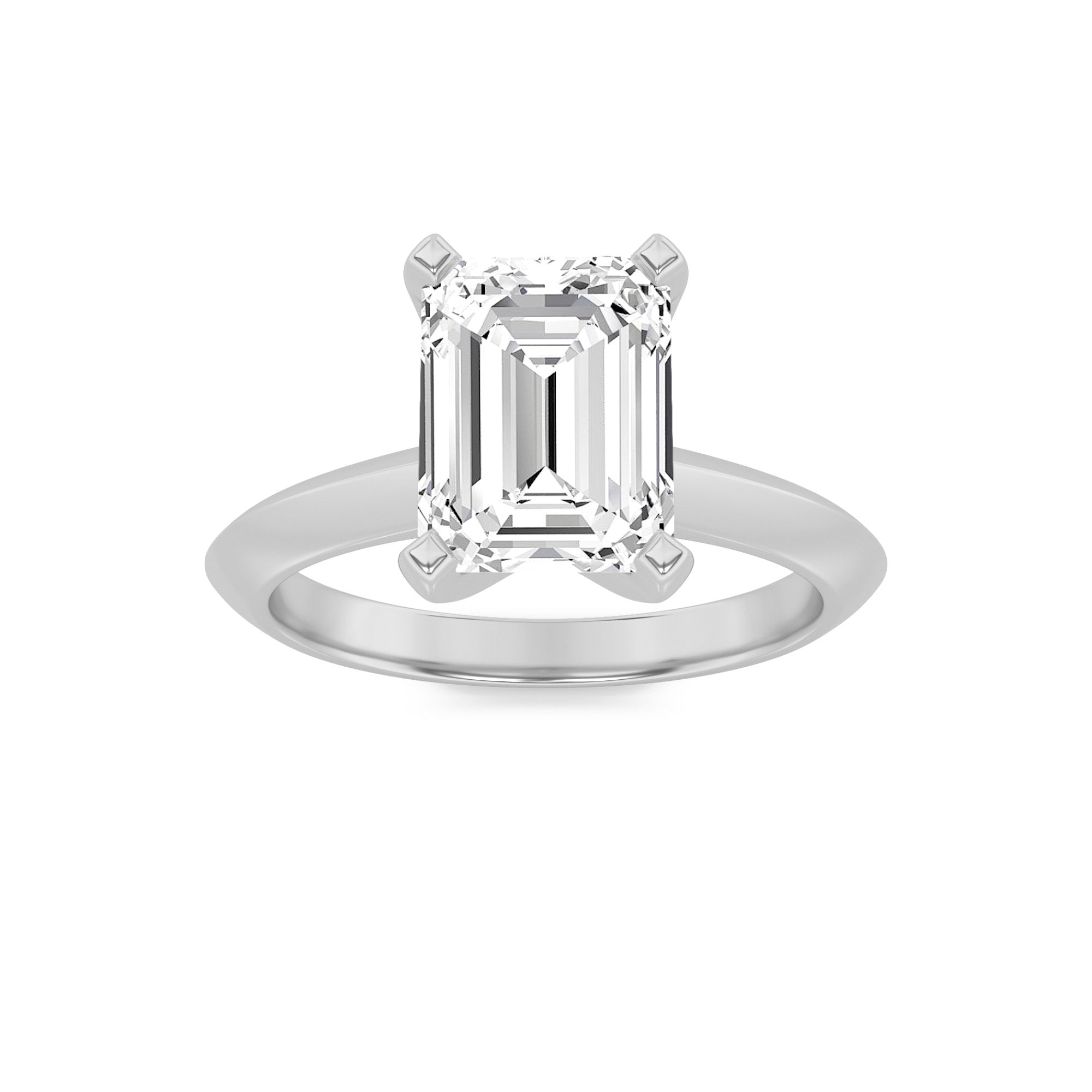 3Cttw Emerald Shaped Lab Grown Diamond (F/VS) Knife Edge Shank Solitaire Engagement Ring in 14K Gold
