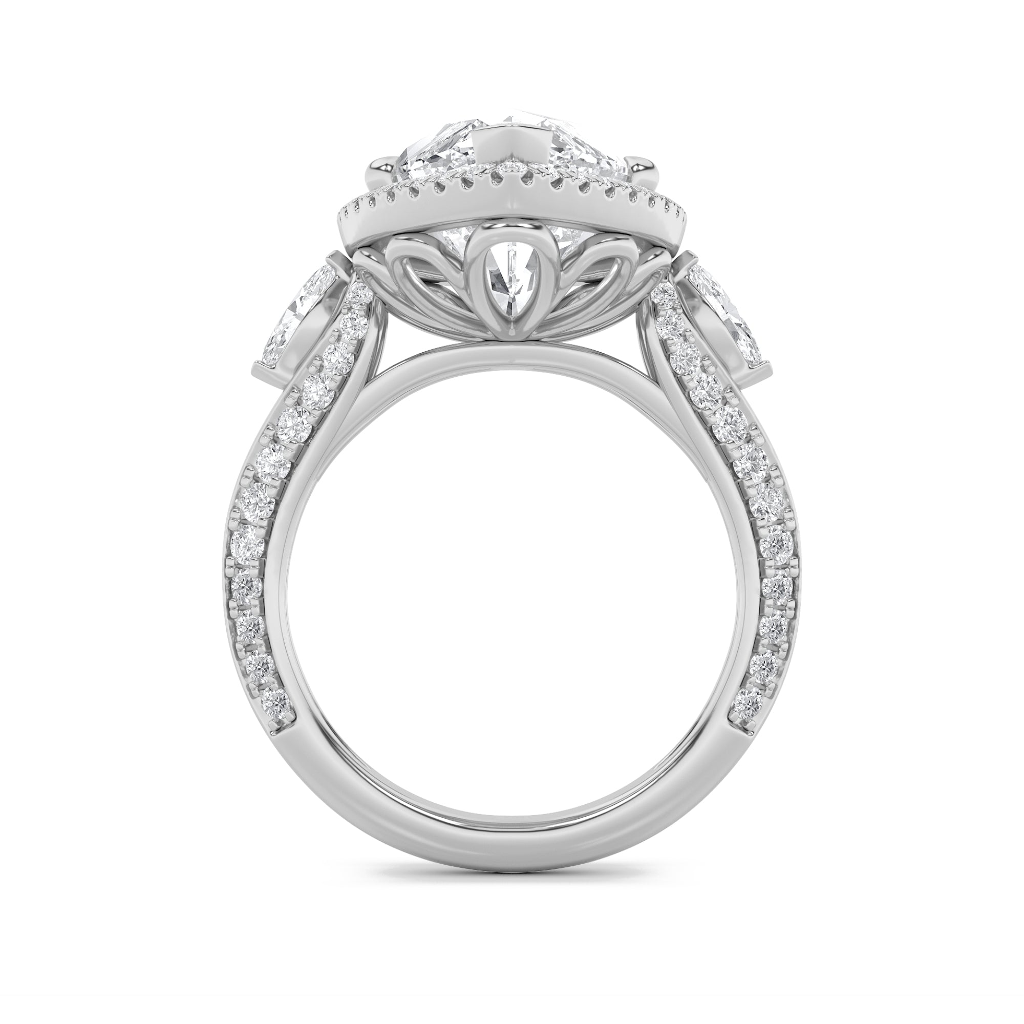 9Cttw Marquise Shaped Lab Grown Diamond (F/VS) Bold Statement Accented  Ring in 14K Gold