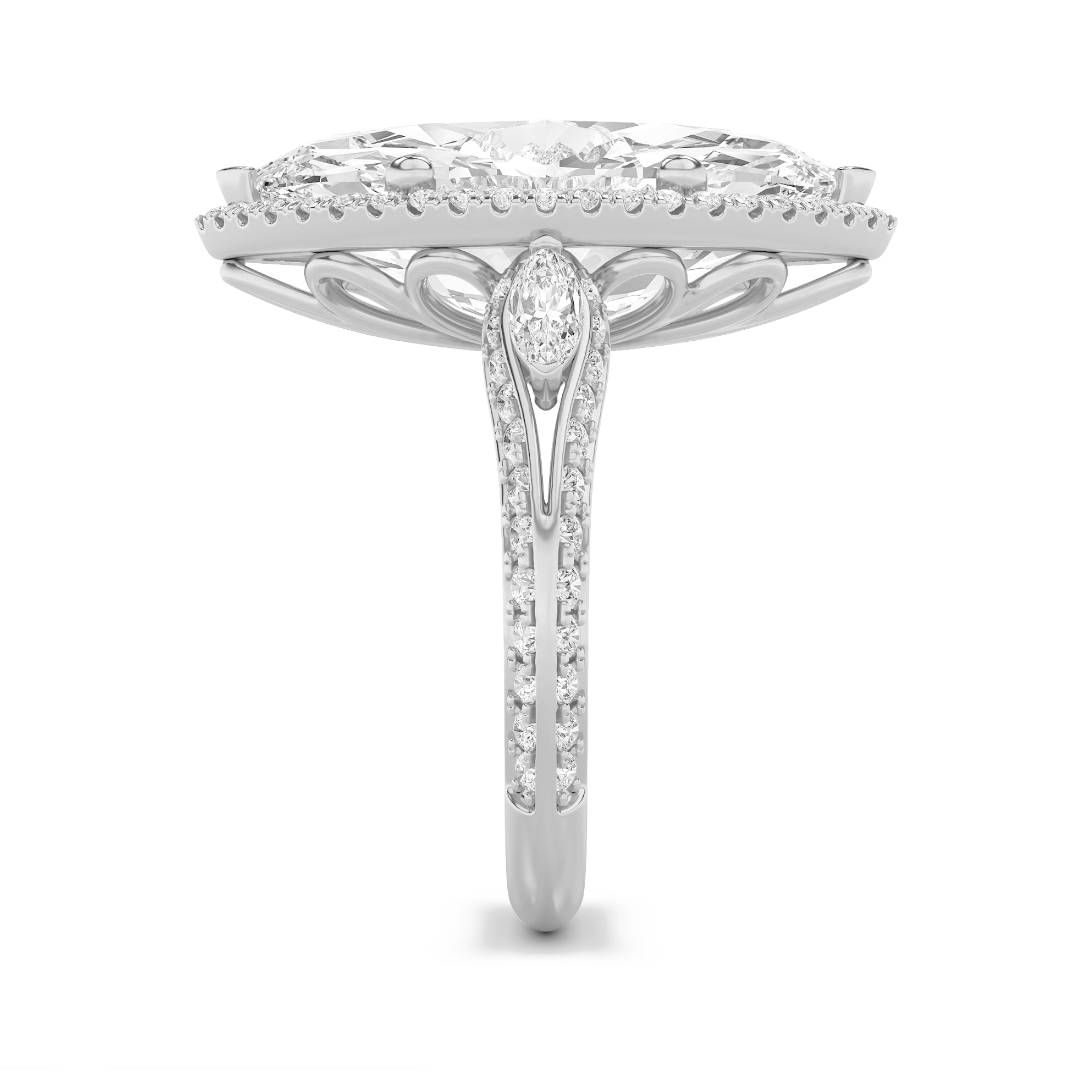 9Cttw Marquise Shaped Lab Grown Diamond (F/VS) Bold Statement Accented  Ring in 14K Gold