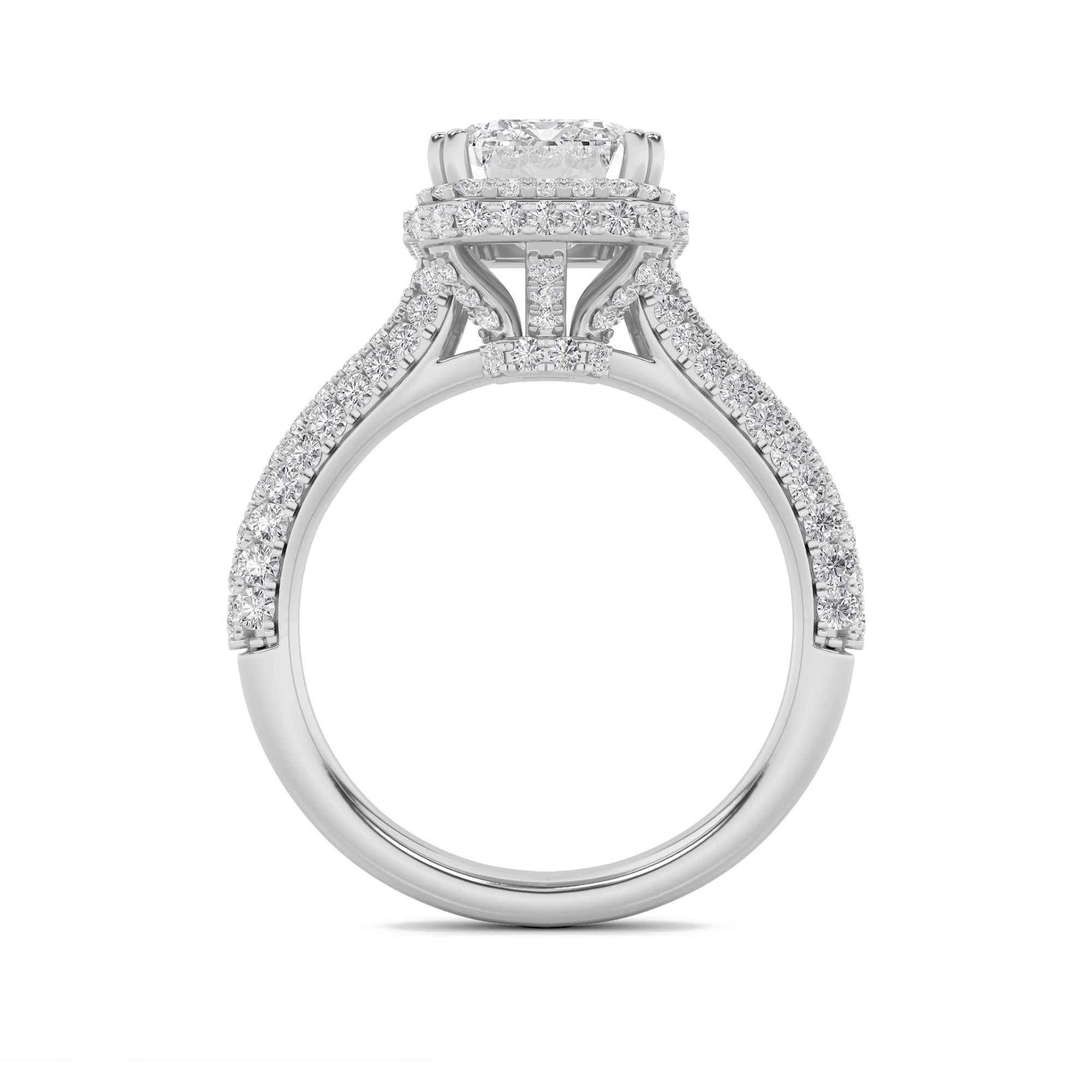 3Cttw Emerald Shaped Lab Grown Diamond (G/VS) HaloAccented Engagement Ring in 14K Gold