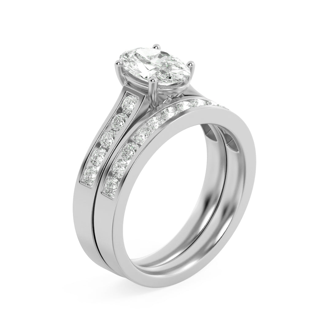 2Cttw Oval Shaped Lab Grown Diamond (F/VS) ChannelSet Bridal Engagement Ring in 14K Gold