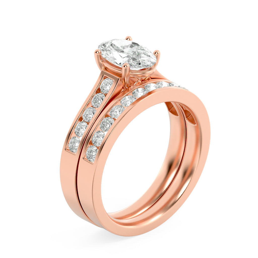 2Cttw Oval Shaped Lab Grown Diamond (F/VS) ChannelSet Bridal Engagement Ring in 14K Gold