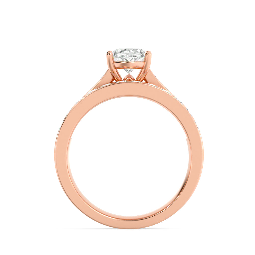 2Cttw Oval Shaped Lab Grown Diamond (F/VS) ChannelSet Bridal Engagement Ring in 14K Gold