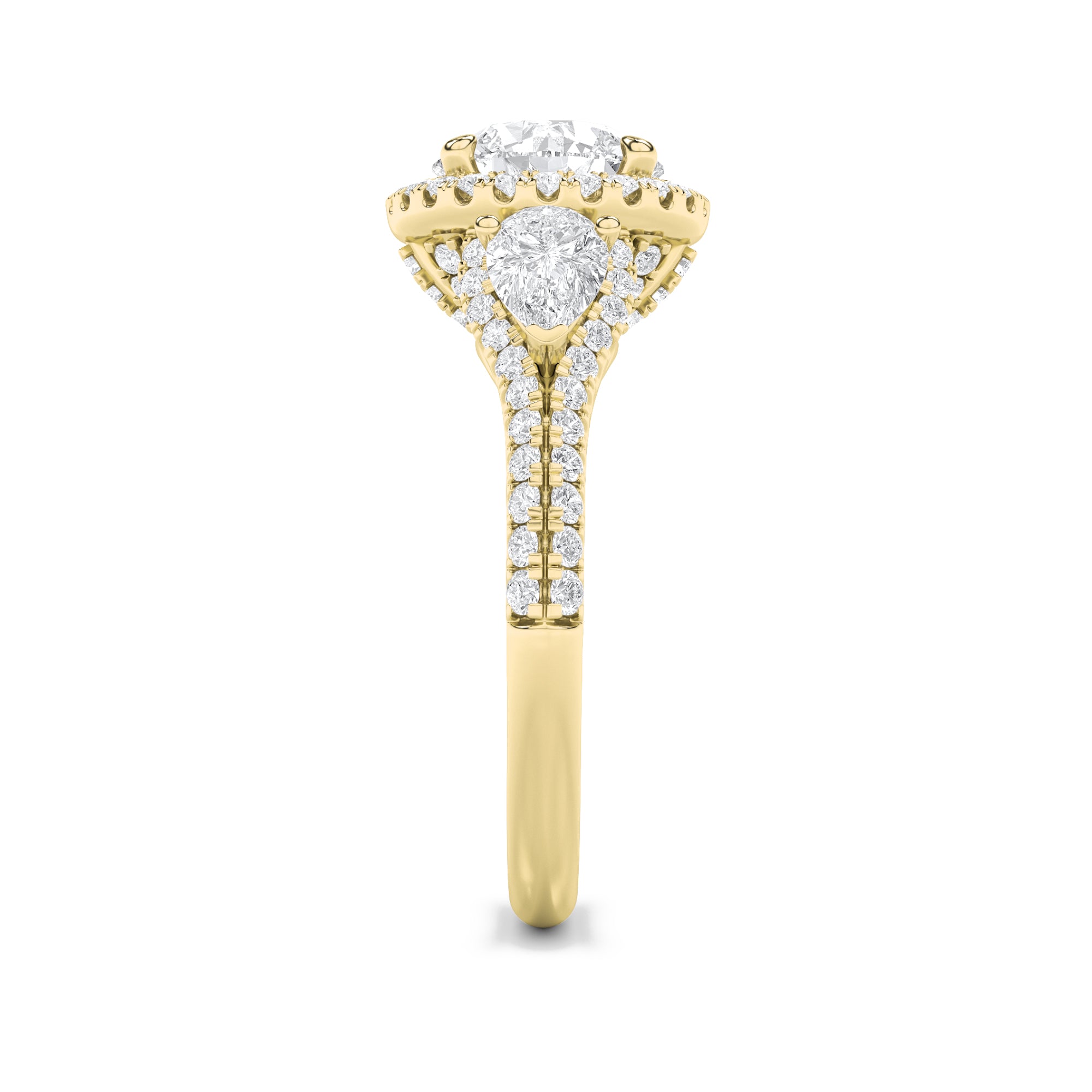 3Cttw Round Shaped Lab Grown Diamond (F/VS) ThreeStone Bold Accented Engagement Ring in 14K Gold