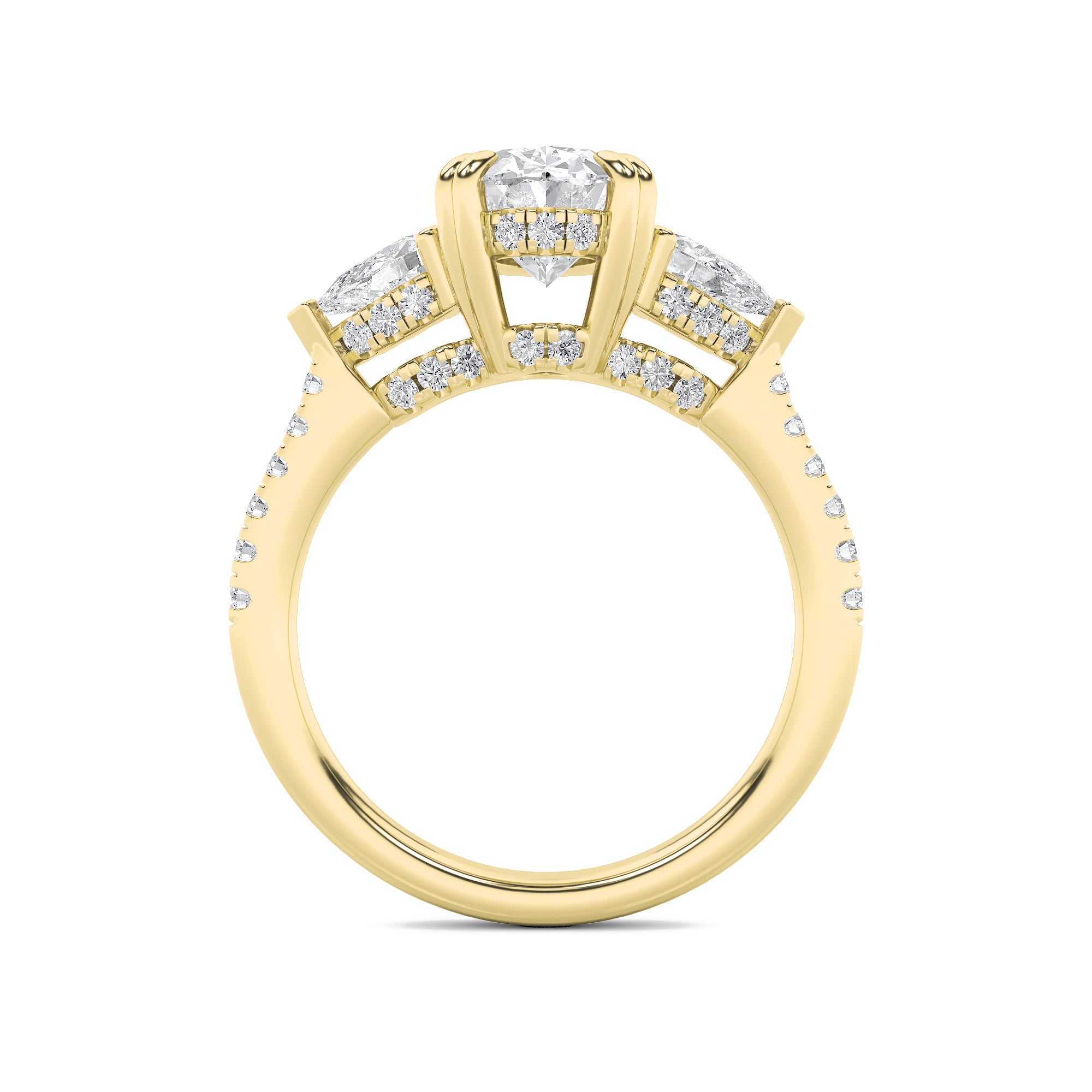3Cttw Oval Shaped Lab Grown Diamond (F/VS) Three Stone Accented Engagement Ring in 14K Gold