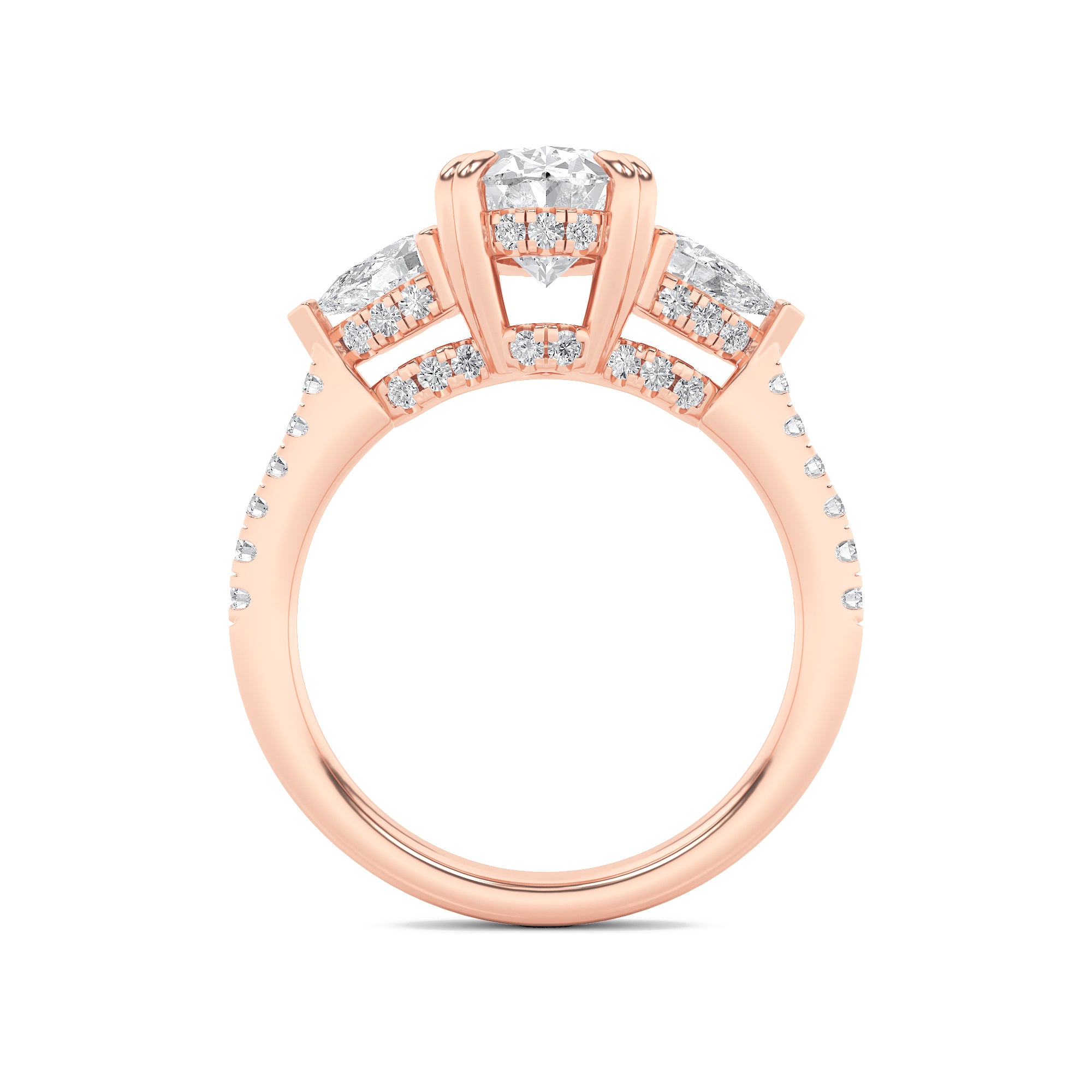 3Cttw Oval Shaped Lab Grown Diamond (F/VS) Three Stone Accented Engagement Ring in 14K Gold